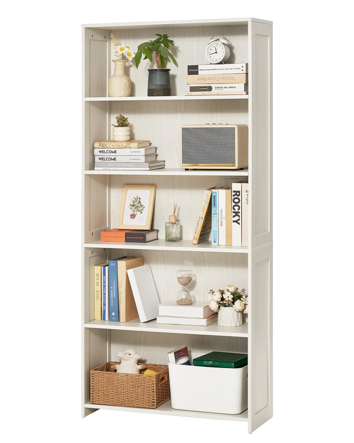 VEVOR 5 Tiers Wide Bookshelf 68" Wooden Freestanding Open Bookcase Shelf White