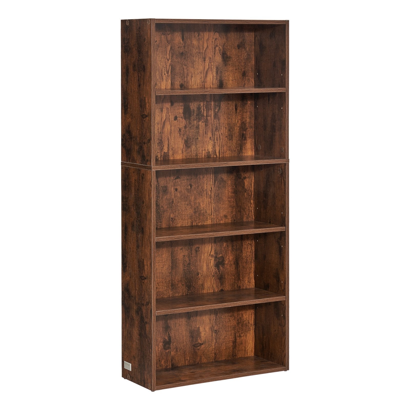 VEVOR 5 Tiers Narrow Bookshelf 53" Wooden Open Bookcase Adjustable Shelf Brown