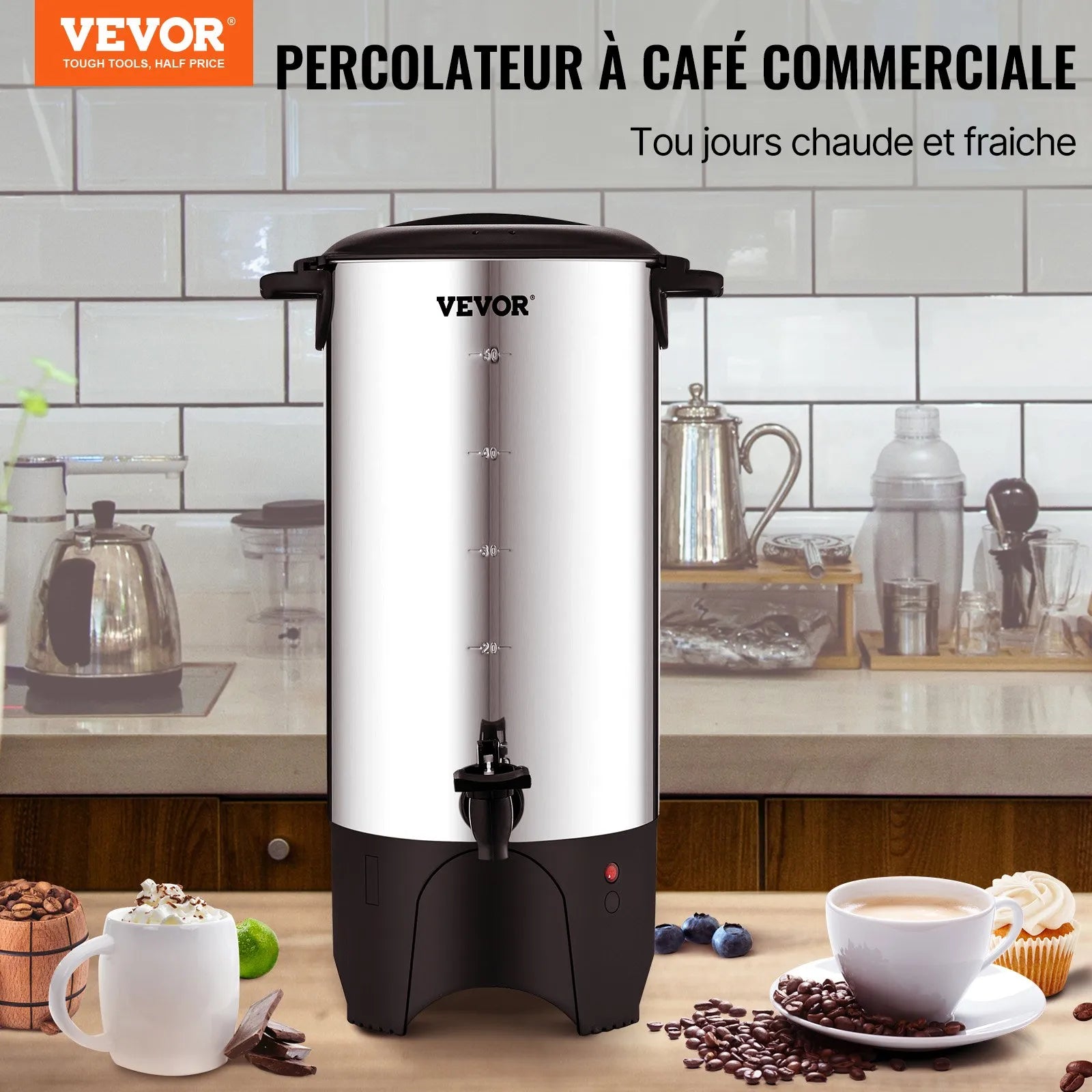VEVOR Commercial Coffee Urn 50 Cup Stainless Steel Coffee Dispenser Fast Brew