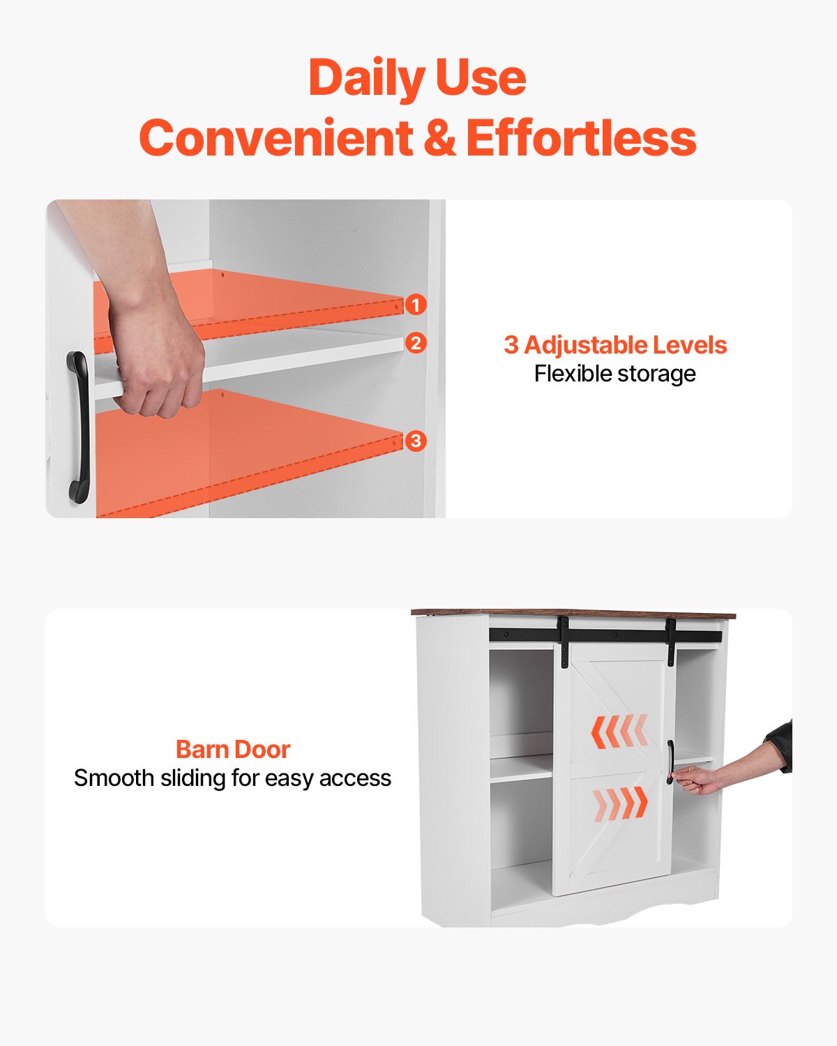 VEVOR Coffee Bar Cabinet 3-Tier Coffee Bar Table with Barn Doors Brown White