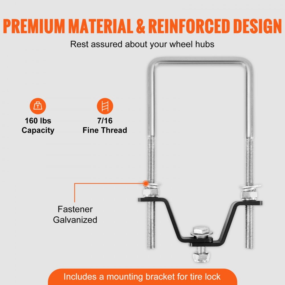 VEVOR U-Bolt Spare Tire Carrier, Zinc Plated Spare Tire Holder Bracket with Lock, 160 lbs Capacity, Fits Most 4 & 5 Lugs Wheels on 4", 4.5", 5" Bolt Patterns, for Trailer Tongue, Marine Trailer