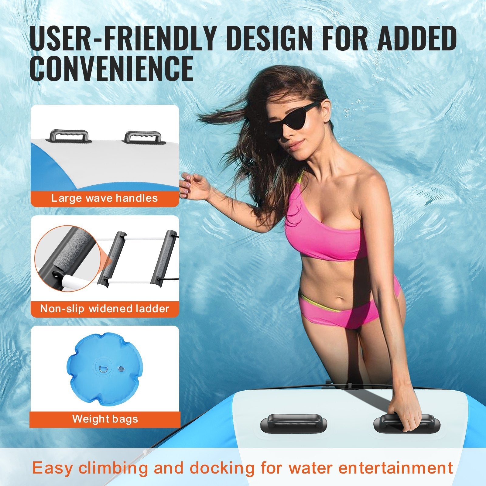 VEVOR Inflatable Water Bouncer, 6.5ft Recreational Water Trampoline, Portable Bounce Swim Platform with 3-Step Ladder & Electric Air Pump, Kids Adults Floating Rebounder for Pool, Lake, Water Sports