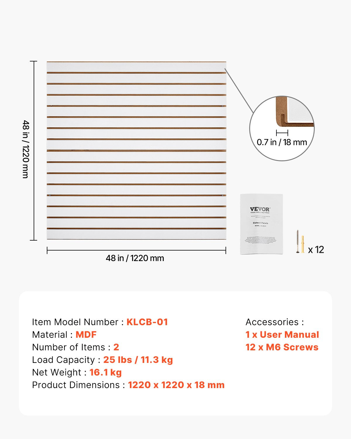 VEVOR 4 x 4 ft Slat Wall Paneling MDF White Garage Slatwall with Modular Design