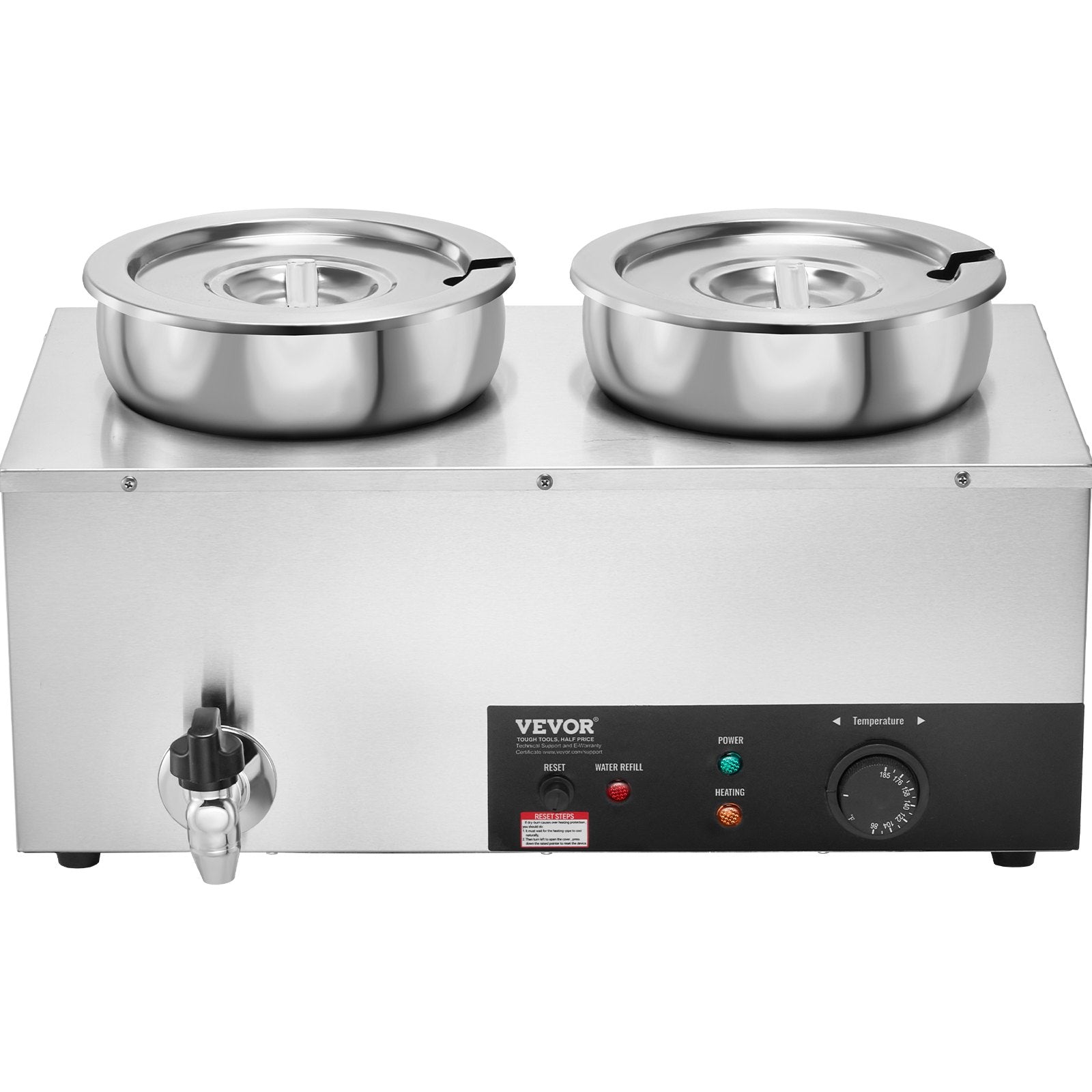 VEVOR Electric Soup Warmer, Dual 7.4QT Stainless Steel Round Pot 86~185°F Adjustable Temp, 1200W Commercial Bain Marie with Anti-dry Burn and Reset Button, Soup Station for Restaurant, Buffet, Silver