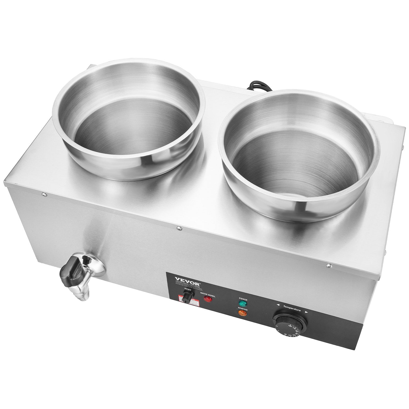 VEVOR Electric Soup Warmer, Dual 7.4QT Stainless Steel Round Pot 86~185°F Adjustable Temp, 1200W Commercial Bain Marie with Anti-dry Burn and Reset Button, Soup Station for Restaurant, Buffet, Silver