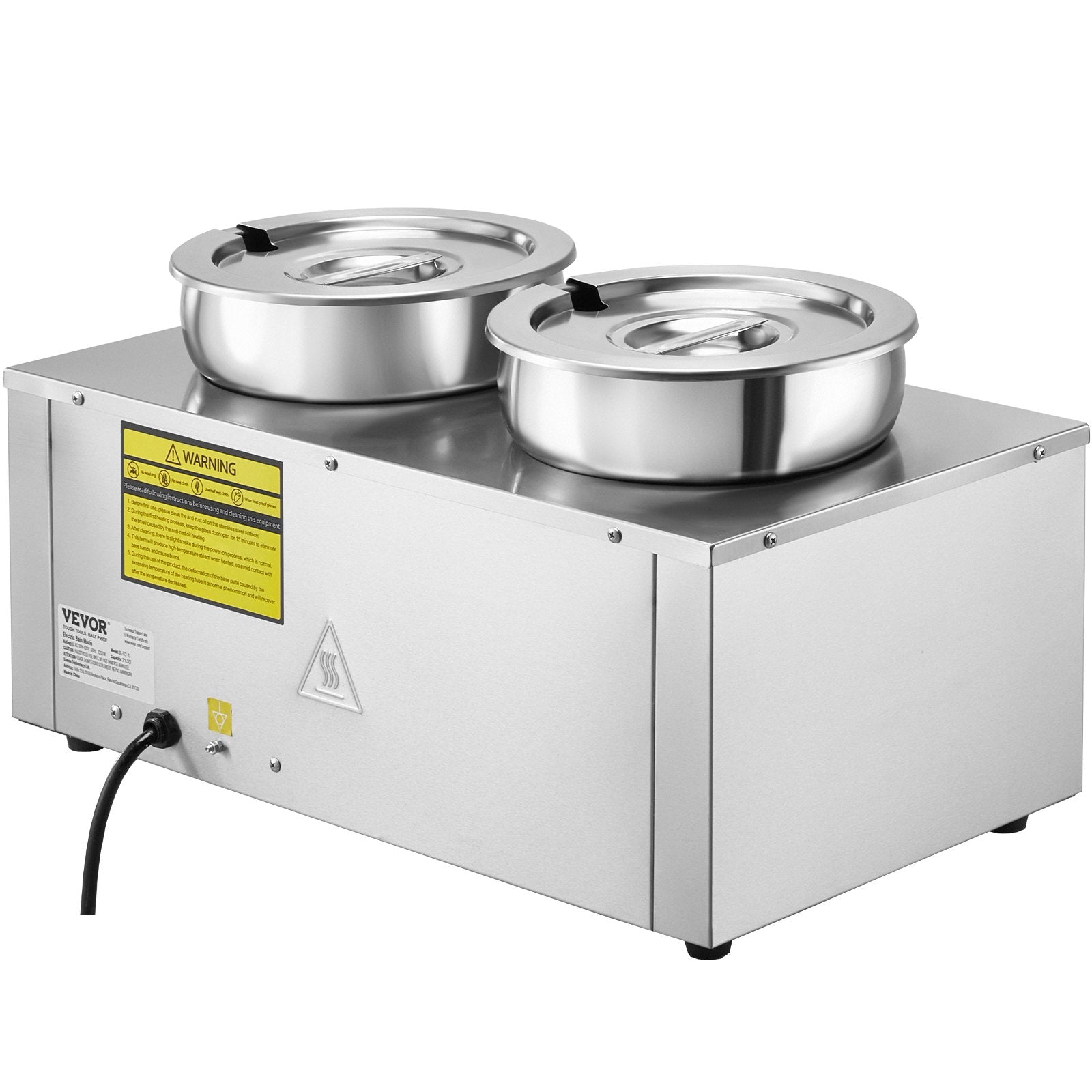 VEVOR Electric Soup Warmer, Dual 7.4QT Stainless Steel Round Pot 86~185°F Adjustable Temp, 1200W Commercial Bain Marie with Anti-dry Burn and Reset Button, Soup Station for Restaurant, Buffet, Silver