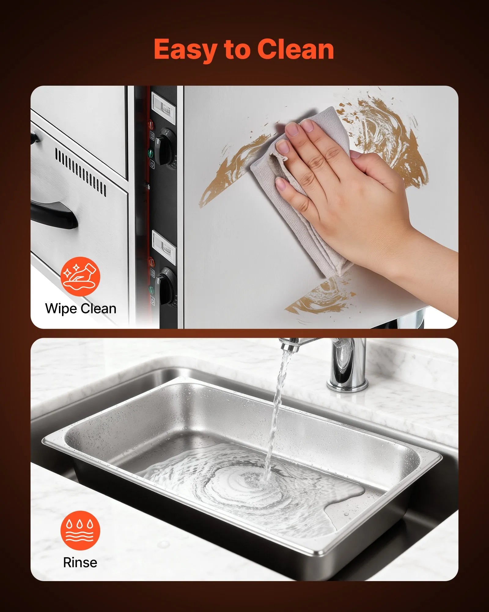 VEVOR Commercial Electric Drawer Warmer, Two-Drawer Stainless Steel Food Warmer, Freestanding Standard Warming Drawer Cabinet, 85°F–185°F Wide Temperature Range, for Restaurant, Hotel Buffet & Bakery