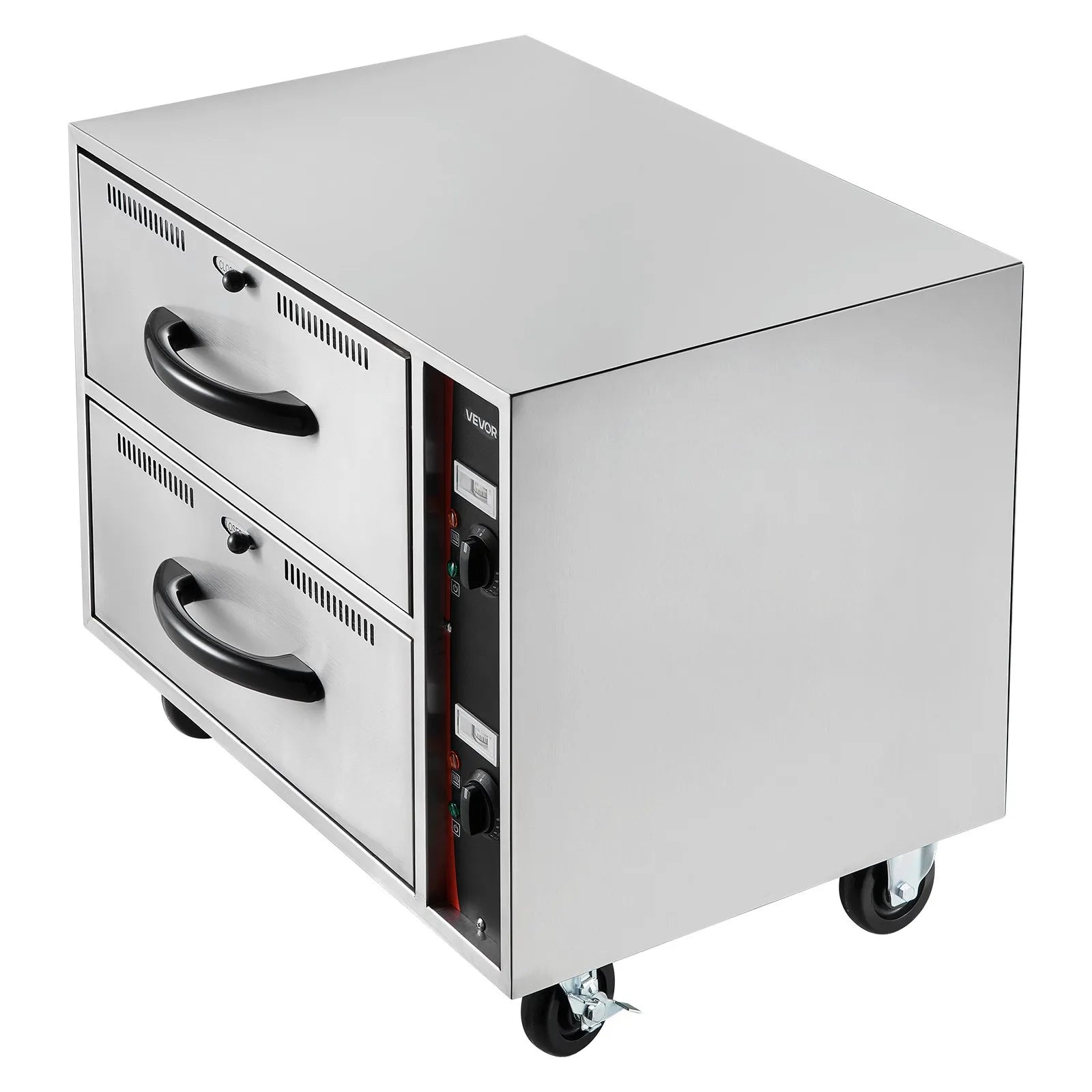 VEVOR Commercial Electric Drawer Warmer, Two-Drawer Stainless Steel Food Warmer, Freestanding Standard Warming Drawer Cabinet, 85°F–185°F Wide Temperature Range, for Restaurant, Hotel Buffet & Bakery