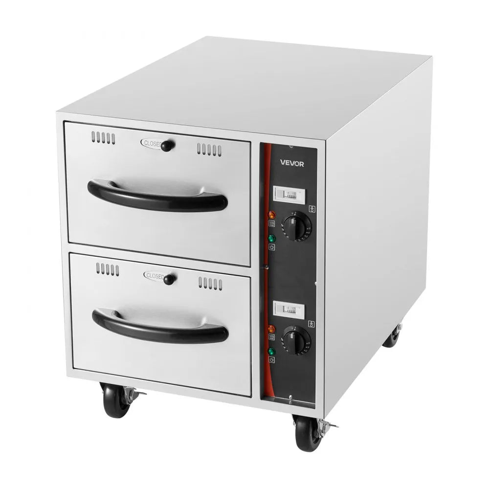 VEVOR Commercial Electric Drawer Warmer, 2 Full-Size Pan Stainless Steel Food Warmer, Freestanding Standard Warming Drawer Cabinet, 85°F–185°F Wide Temperature Range, for Restaurant, Hotel Buffet & Bakery