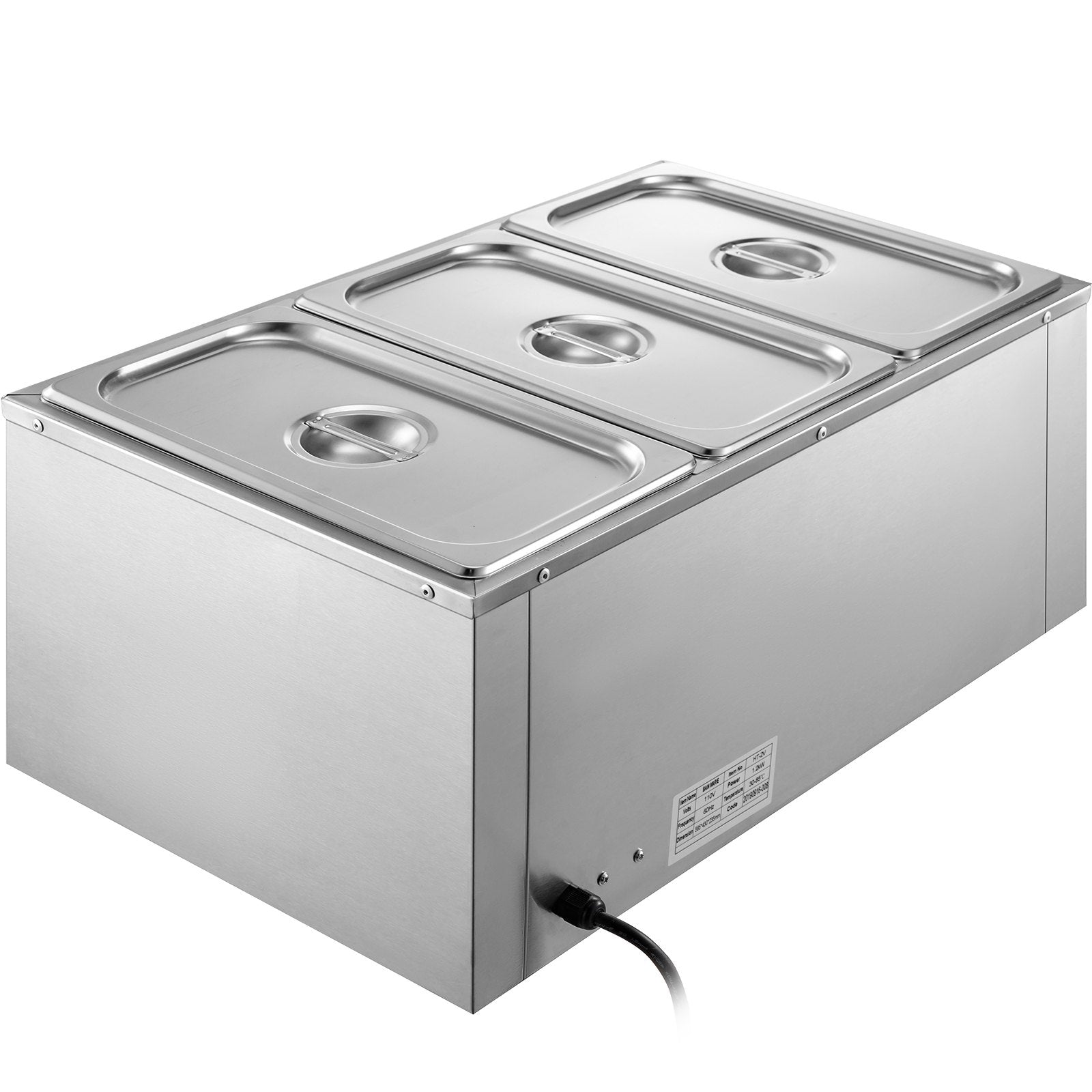 VEVOR 110V Commercial Food Warmer Electric Food Warmer 3-Pan with Tap Stainless Steel Bain Marie Buffet 850W Food Warmer Steam Table for Catering and Restaurants (3-Pan/850W)