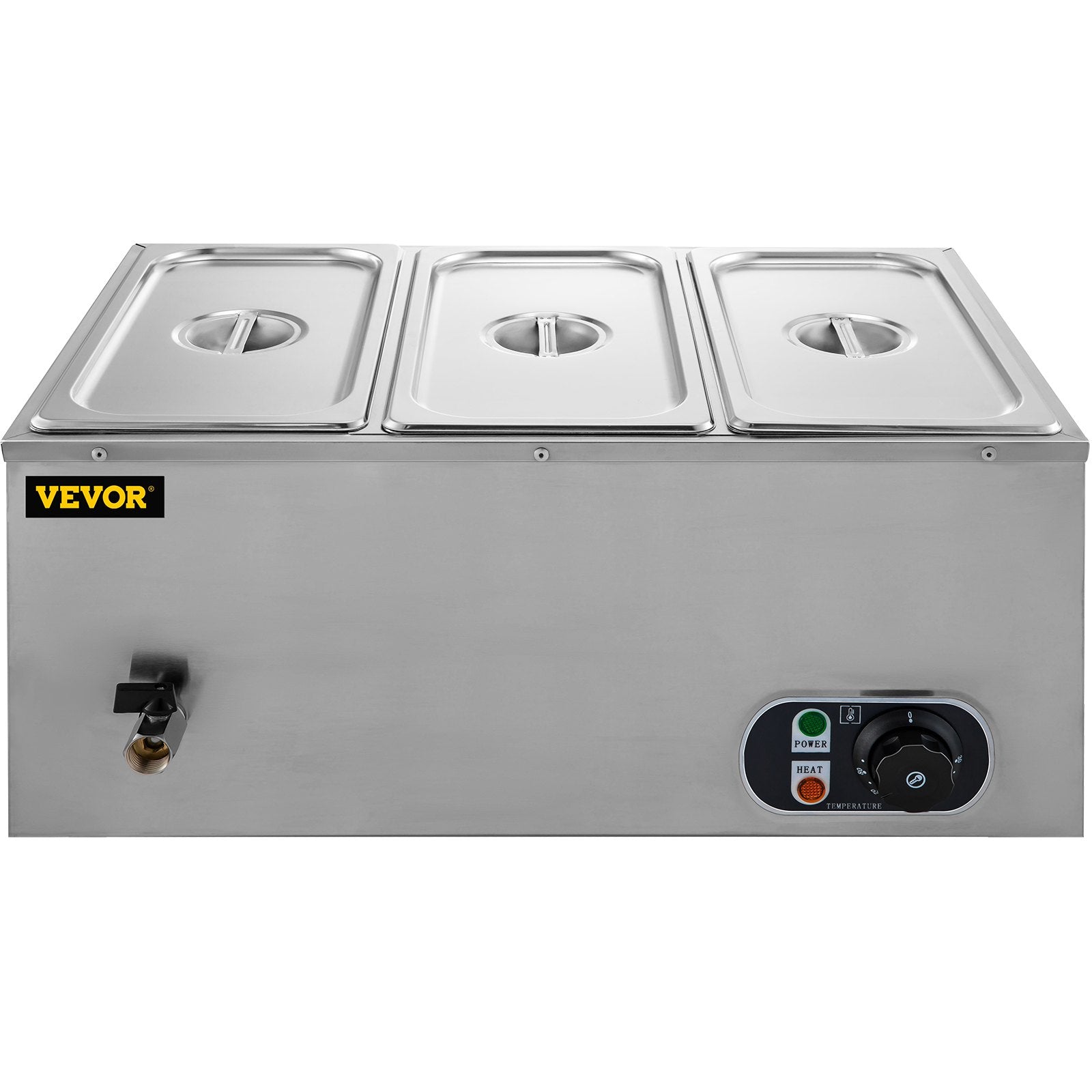 VEVOR 110V Commercial Food Warmer Electric Food Warmer 3-Pan with Tap Stainless Steel Bain Marie Buffet 850W Food Warmer Steam Table for Catering and Restaurants (3-Pan/850W)
