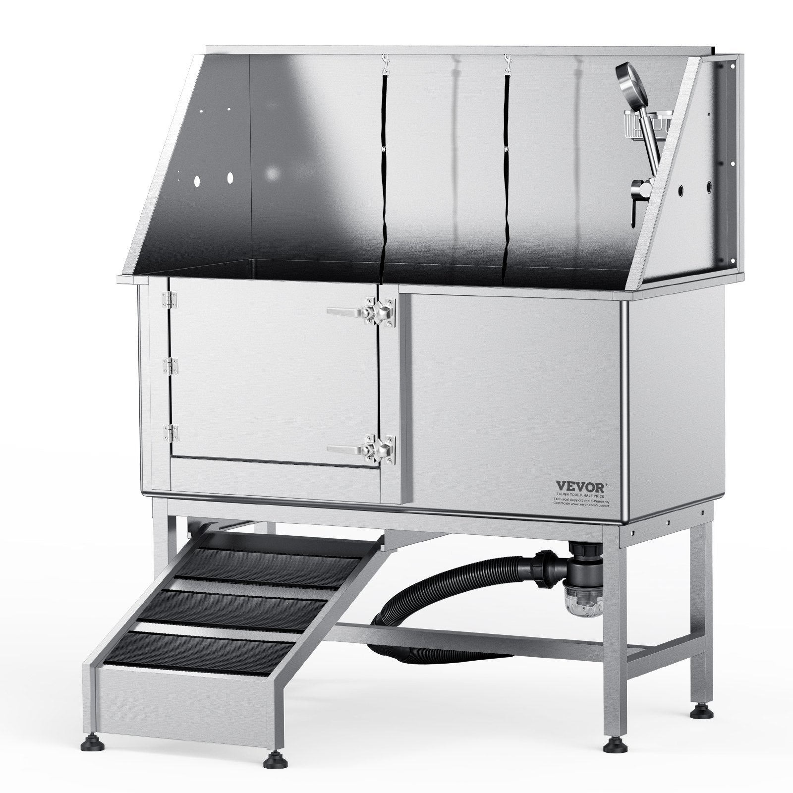 VEVOR 62" Pet Dog Bathing Station w/Ramp, Professional Stainless Steel Dog Grooming Tub w/ Soap Box, Faucet,Rich Accessory,Bathtub for Large,Medium,Small Pet, Washing Sink for Home(Left)