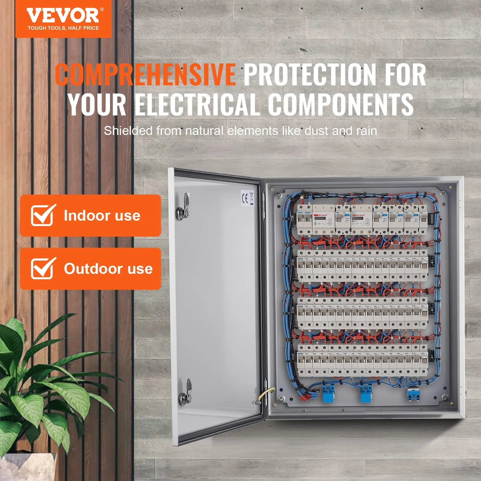 VEVOR Steel Electrical Box, 24"x 20"x 8", 304 Stainless Steel Electrical Enclosure Box, Wall-Mounted Outdoor Electrical Electronic Equipment Enclosure with Mounting Plate Hinges Lock, IP66 Waterproof