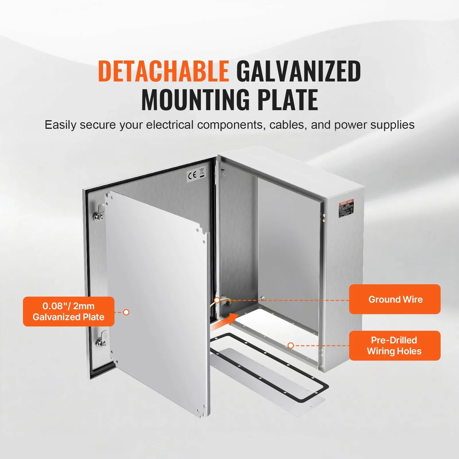 VEVOR Steel Electrical Box, 24"x 20"x 8", 304 Stainless Steel Electrical Enclosure Box, Wall-Mounted Outdoor Electrical Electronic Equipment Enclosure with Mounting Plate Hinges Lock, IP66 Waterproof