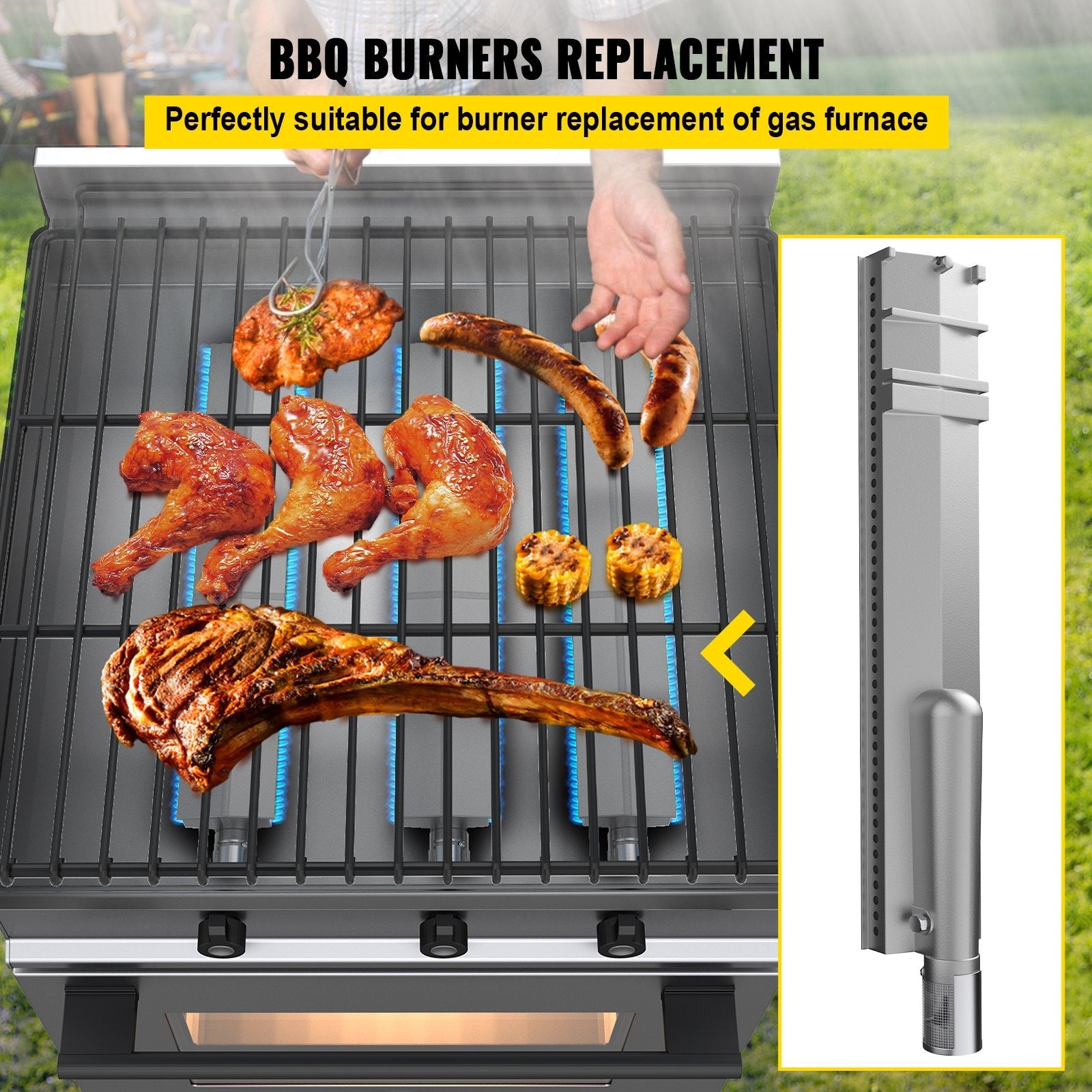 VEVOR Grill Burners, Stainless Steel BBQ Burners Replacement, 1 Pack Grill Burner Replacement, Flame Grill with 16.1\" Length Barbecue Replacement Parts with Evenly Burning for for Premium Gas Grills
