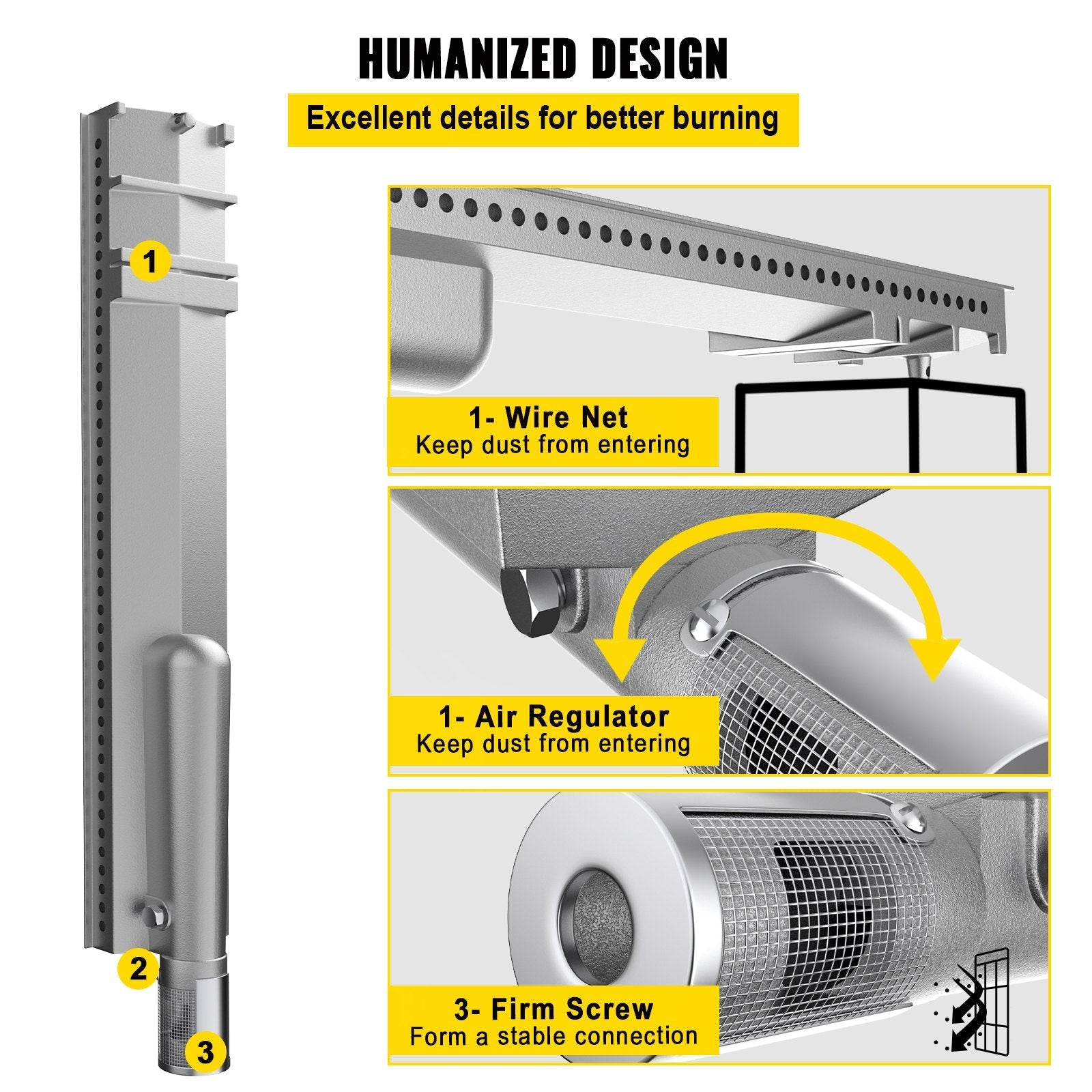 VEVOR Grill Burners, Stainless Steel BBQ Burners Replacement, 1 Pack Grill Burner Replacement, Flame Grill with 16.1\" Length Barbecue Replacement Parts with Evenly Burning for for Premium Gas Grills