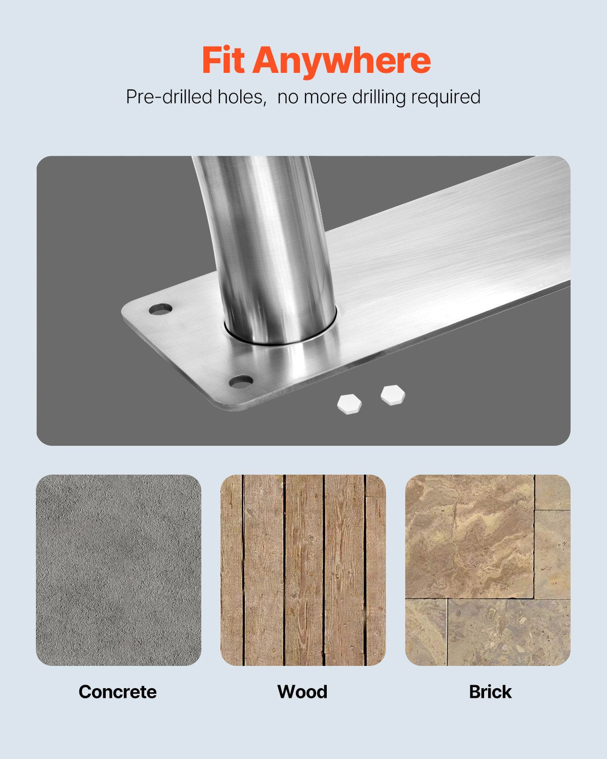 VEVOR Swimming Pool Handrail Ladder Handrail Stainless Steel Rail w/ Base Plate