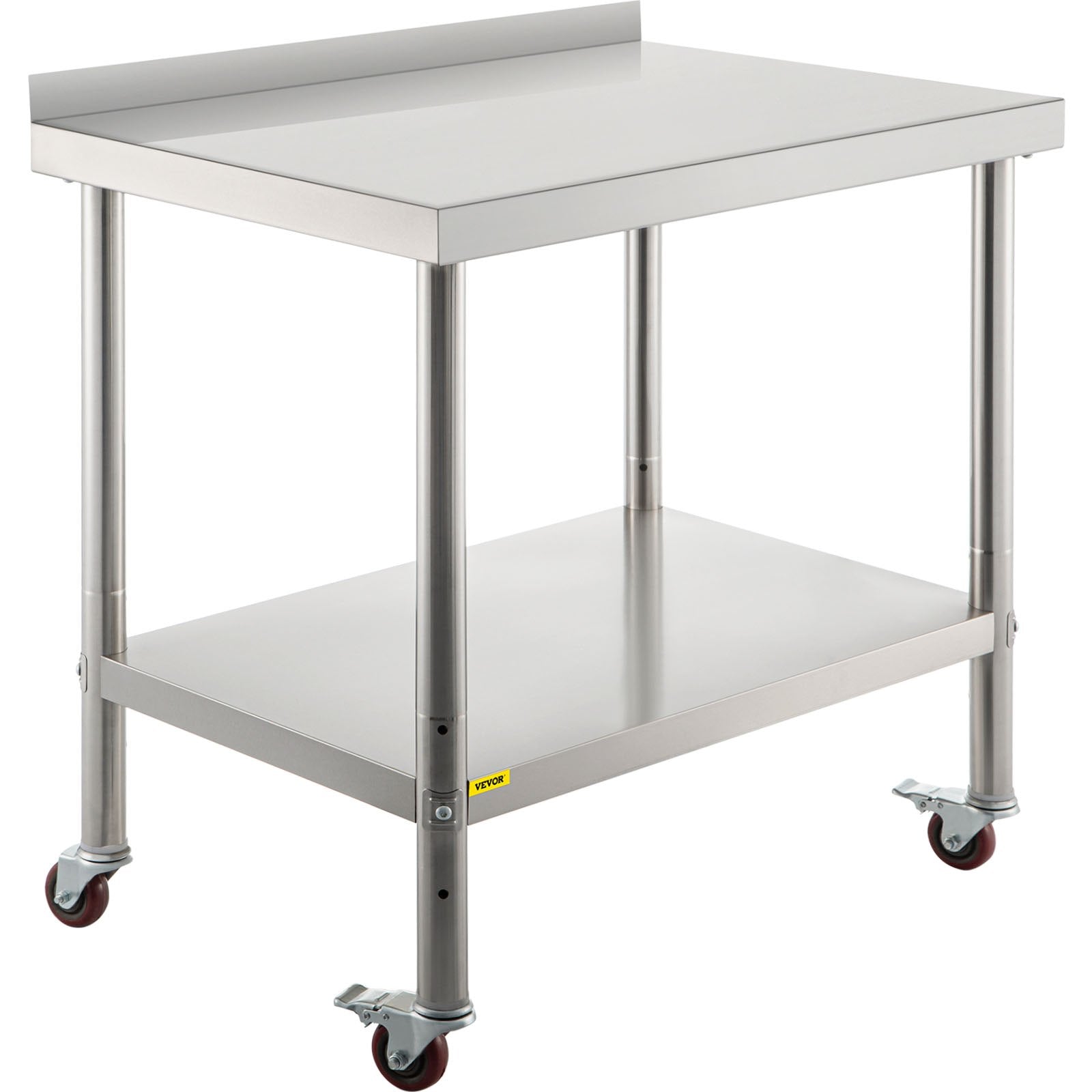 VEVOR Stainless Steel Prep Table, 36 x 24 x 35 Inch, 440lbs Load Capacity Heavy Duty Metal Worktable with Backsplash Adjustable Undershelf & 4 Casters, Commercial Workstation for Kitchen Restaurant