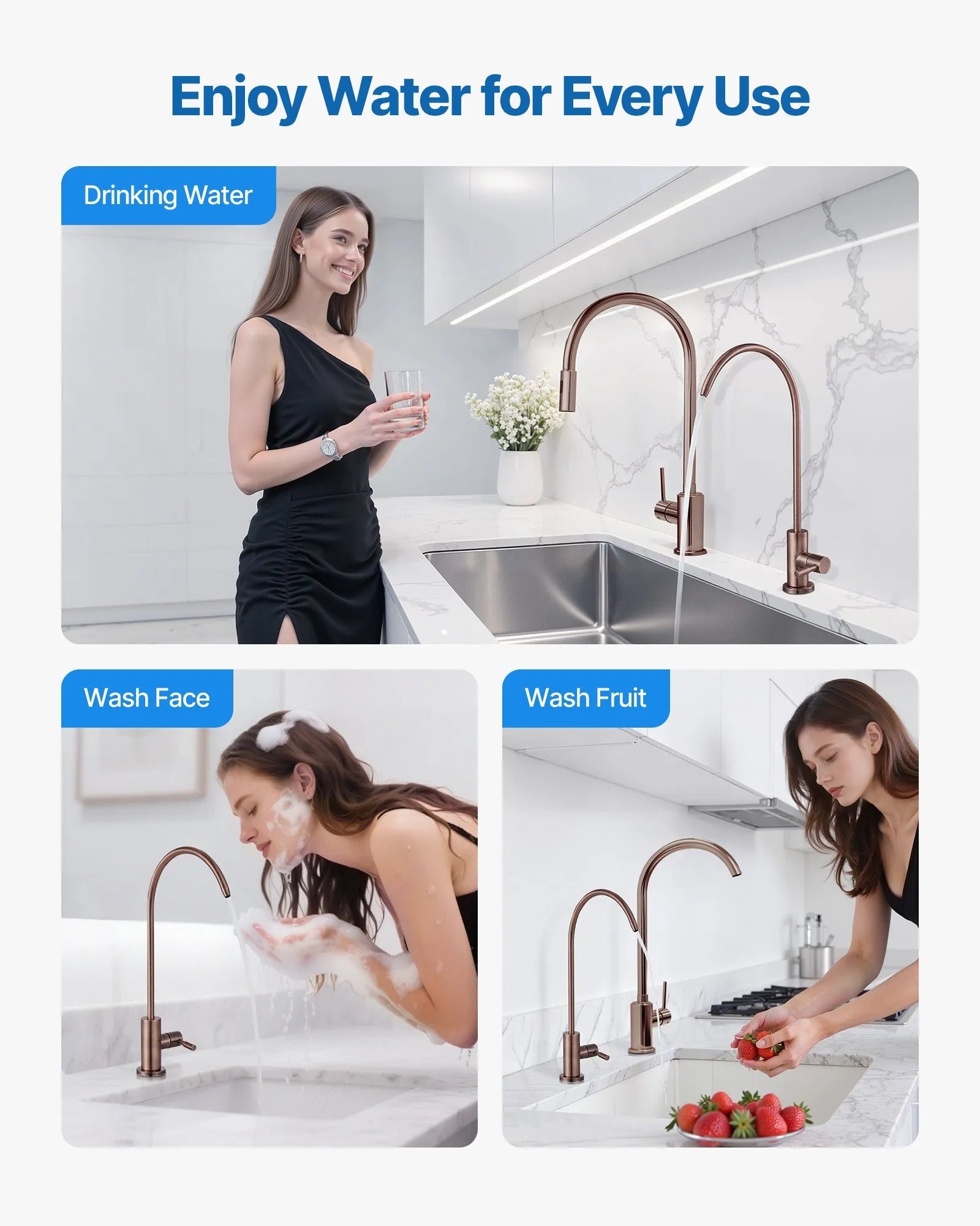 VEVOR Ro Water Faucet, Lead-Free Stainless Steel Faucet, Drinking Water Faucets with Solid Brass Valve, Anti-Rust & Durability Drinking Water Faucets For Kitchen, Bar Counter, Cafe, Antique Bronze
