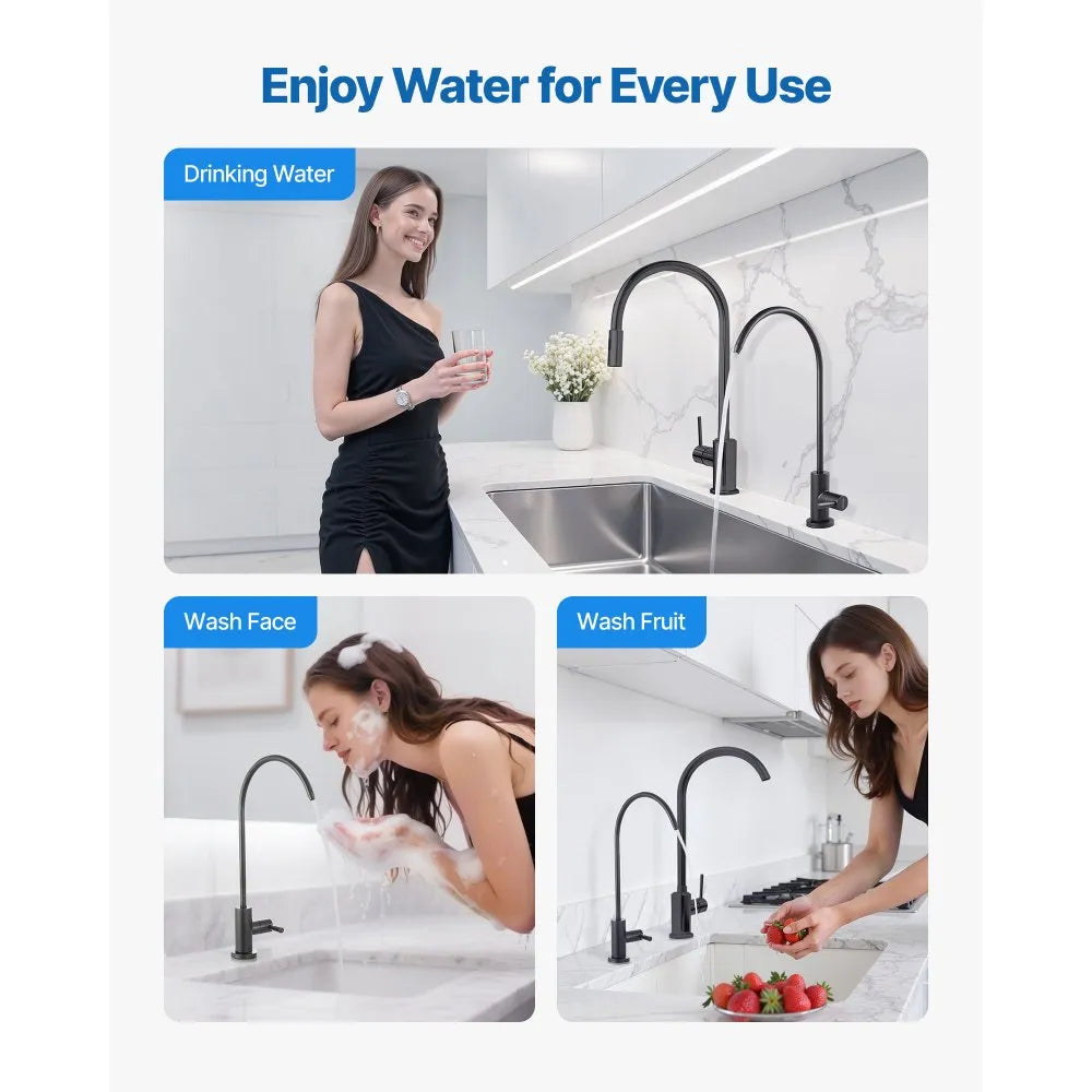 VEVOR Stainless Steel Faucet, Lead-Free Water Purifier Faucets, Reverse Osmosis Faucet with Solid Brass Valve, High Arch Drinking Water Faucets For Kitchen Sink, Bar Counter, Cafe Shop, Matte Black
