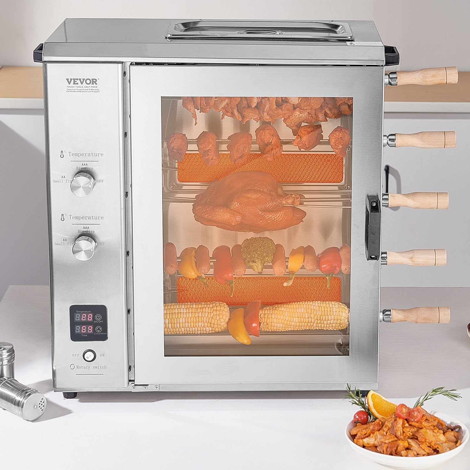 VEVOR Shawarma Grill Machine, 5 Strings of Barbecue Capacity, Chicken Shawarma Cooker Machine with 2 Burners, Gas Vertical Broiler Gyro Rotisserie Oven Doner Kebab Machine, for Home Restaurant Kitchen