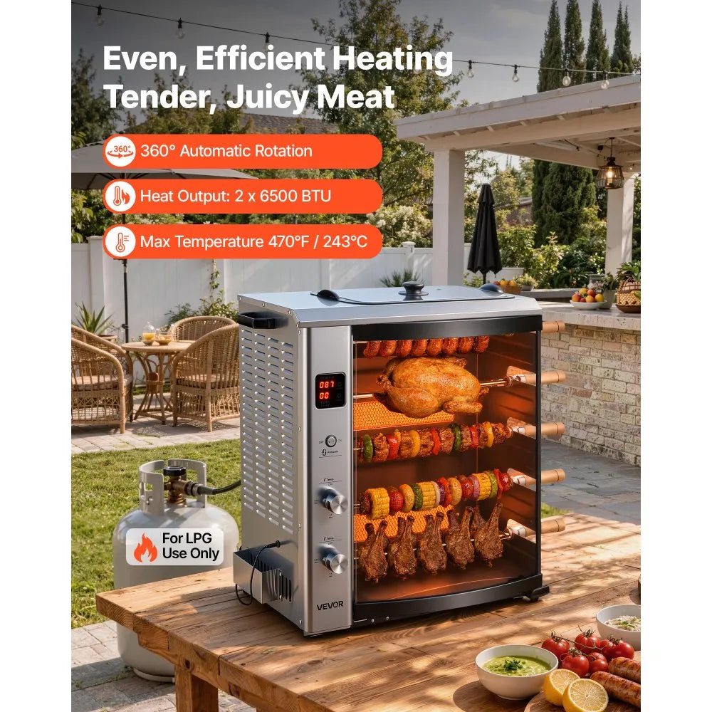 Countertop Vertical Brazilian Rotisserie Oven – 5 Automatic Rotating Skewers