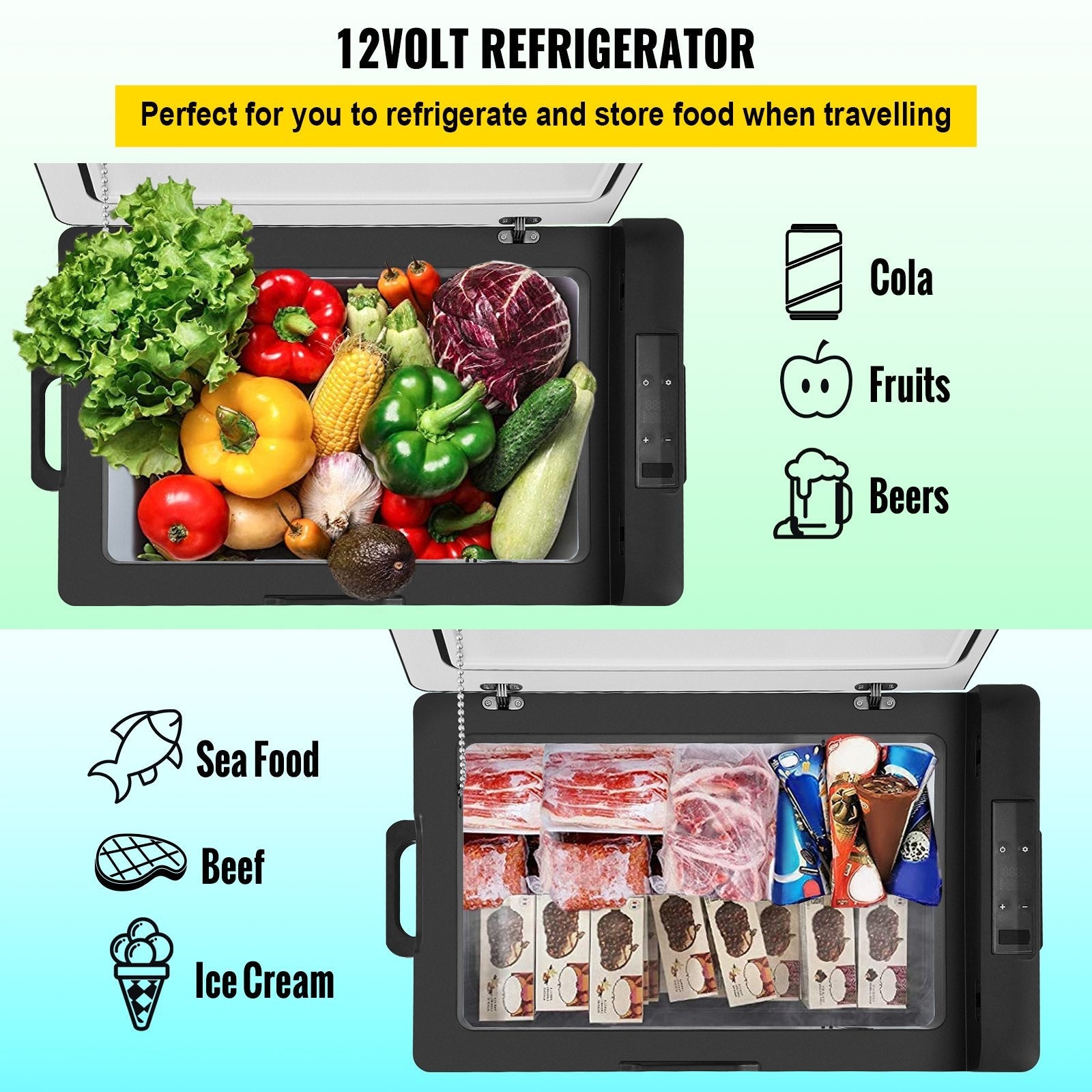 VEVOR Car Refrigerator, 53 Qt, 12v Portable Freezer with Single Zone, 12/24V DC & 110-240V AC Electric Compressor Cooler w/ -4?-68? Cooling Range, for Car Truck Vehicle RV Boat Outdoor & Home use