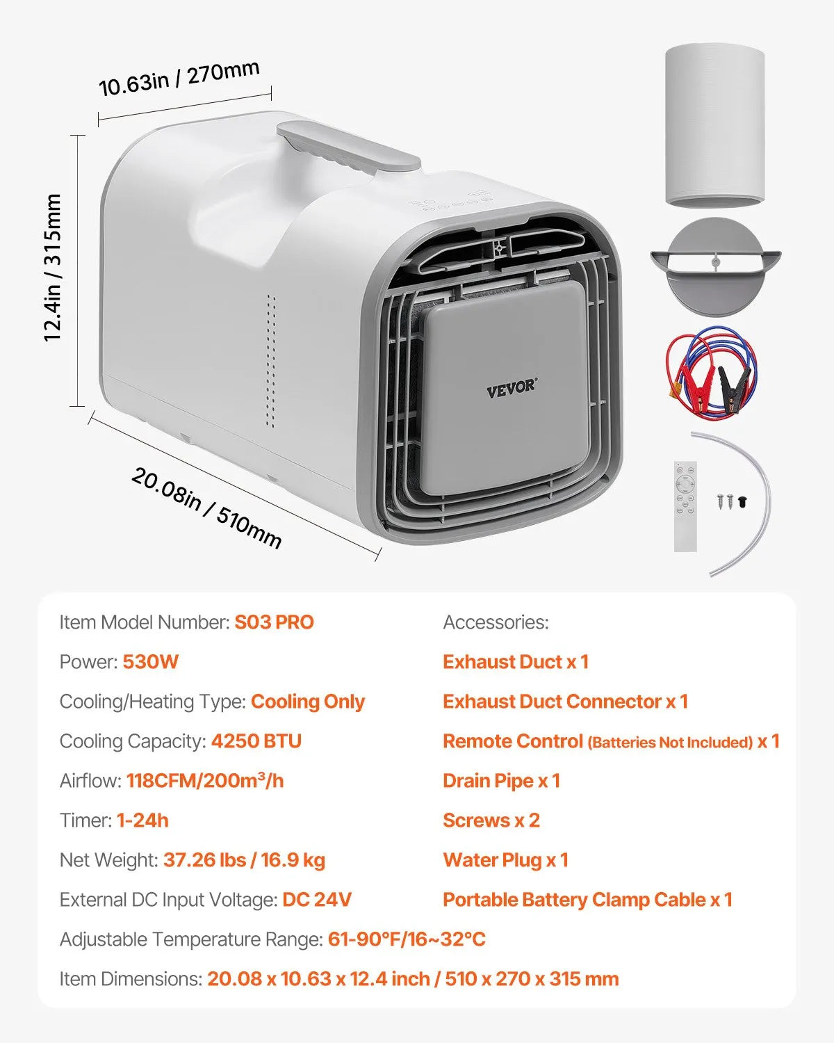 VEVOR Portable Air Conditioner 4250BTU Tent Air Conditioning AC/DC for Camping
