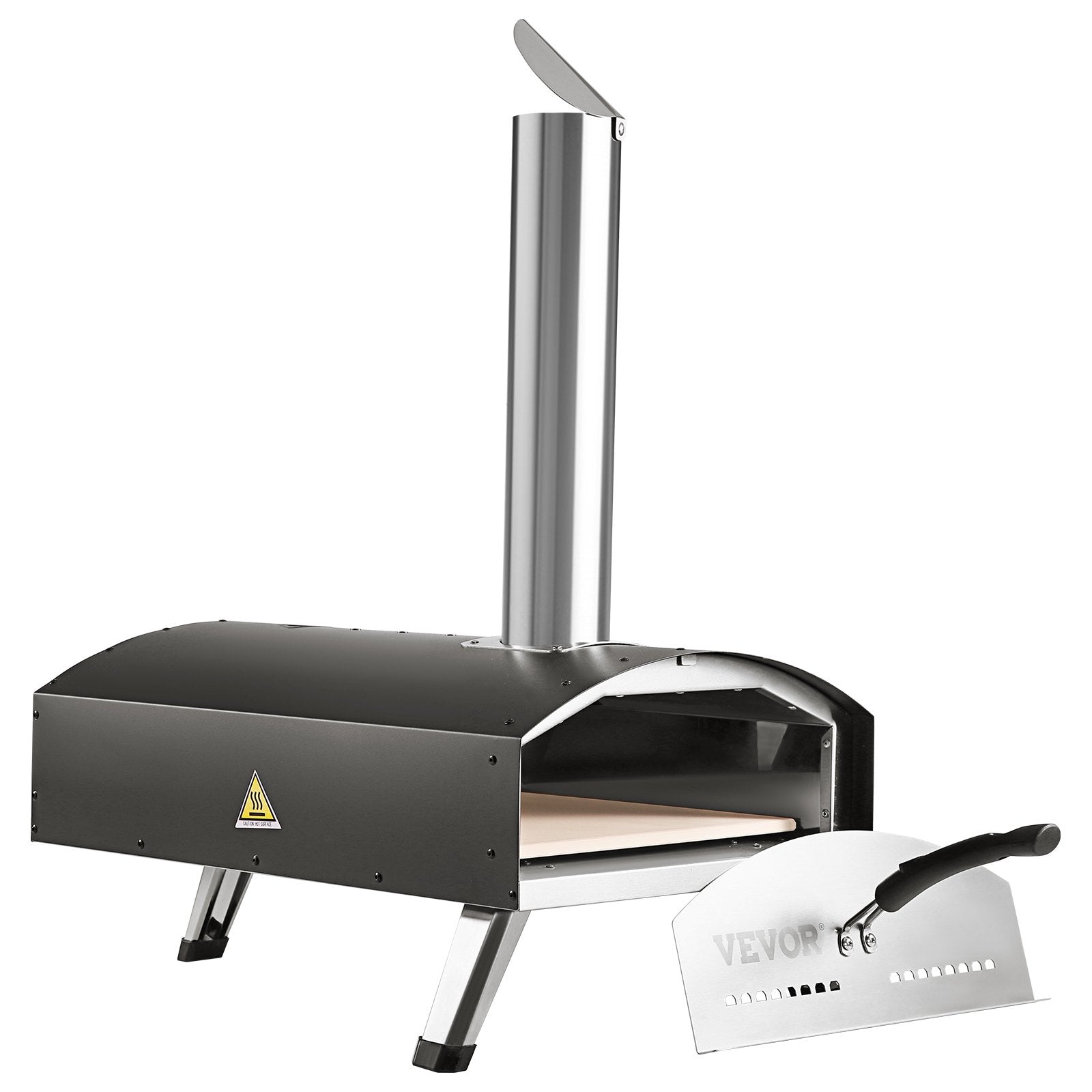 VEVOR Outdoor Pizza Oven, Wood Pellet and Charcoal Fired Pizza Maker 12-inch, Portable Outside Stainless Steel Pizza Grill with Pizza Stone, Waterproof Cover, Shovel, Wood Burner for Backyard Camping