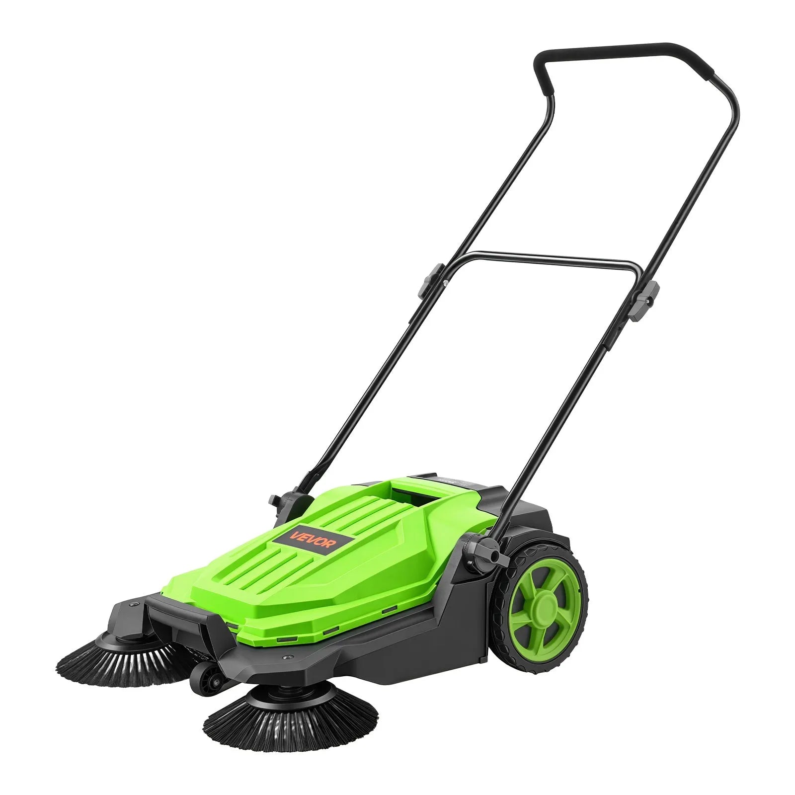 Walk-Behind Hand Push Floor Sweeper, Non-Electric Manual Floor Sweeper with 25.6" Sweeping Width, 5-Gallon Hopper & Adjustable Folding Handle for Yards, Patios, Garages & Driveways
