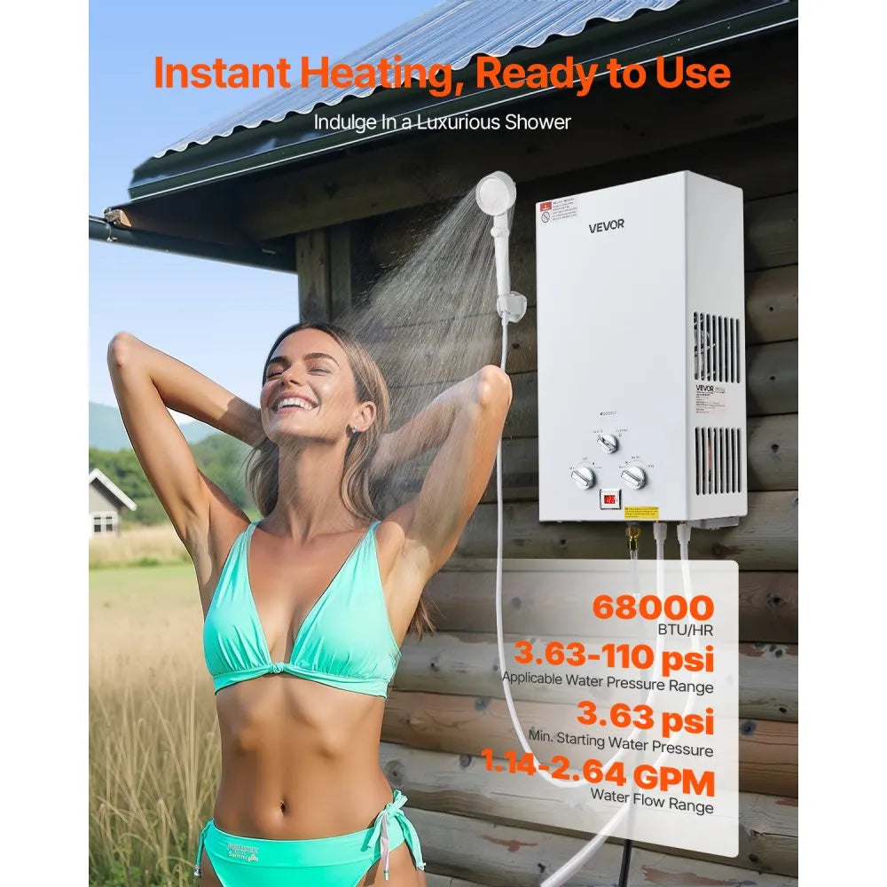 VEVOR Portable Propane Water Heater 10L Tankless with Accessory Regulator