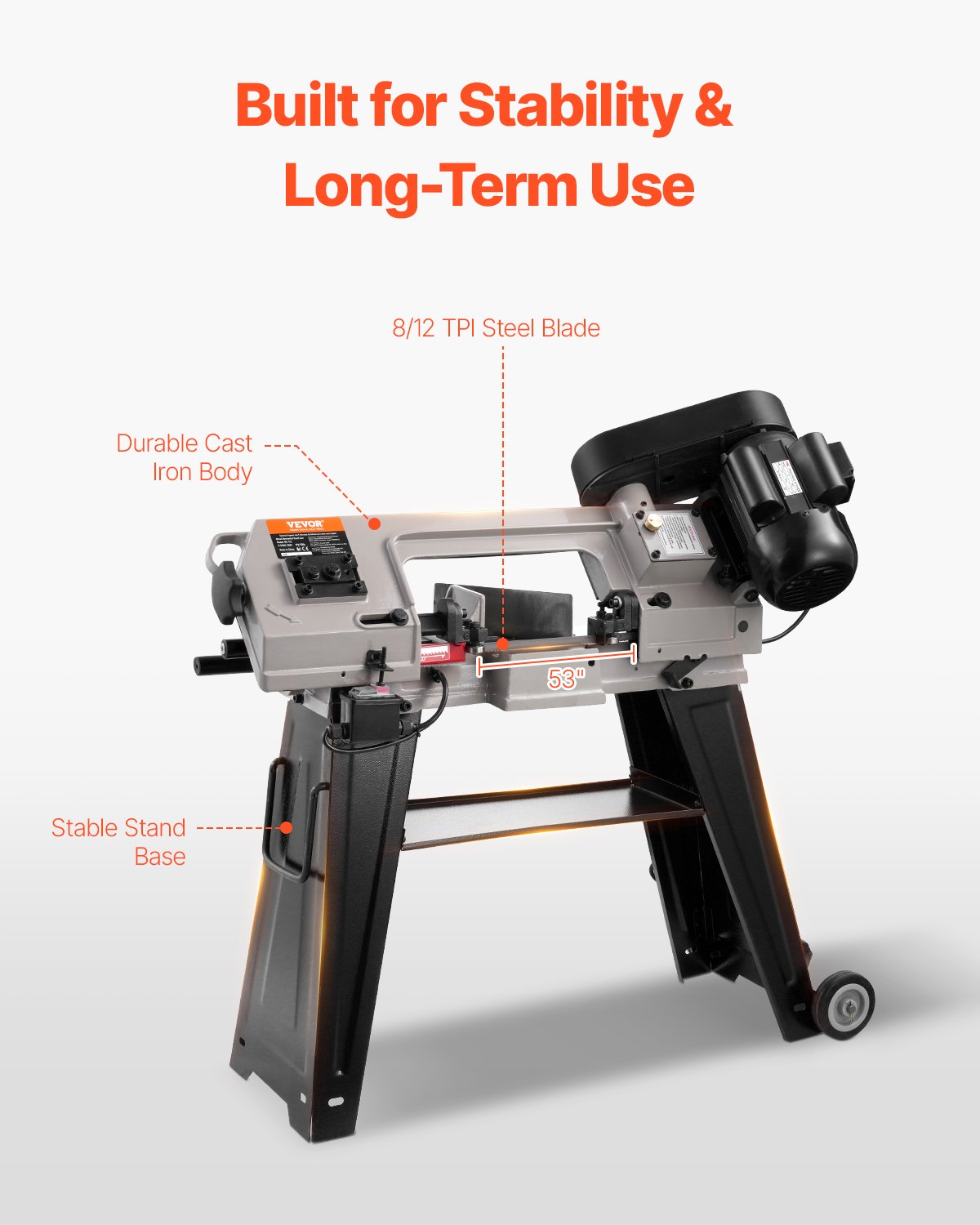 VEVOR Metal Horizontal Band Saw 4 in x 6 in 550W Variable Speed Bandsaw 110V