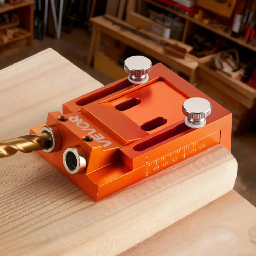 VEVOR Pocket Hole Jig Kit, 0.47 to 1.89 in Adjustable, Jig Pocket Hole System with Step Drill, Hex Wrench, Drill Stop Ring, Square Drive Bit, Plugs and Screws, Reinforced Metal Frame, for Woodworking