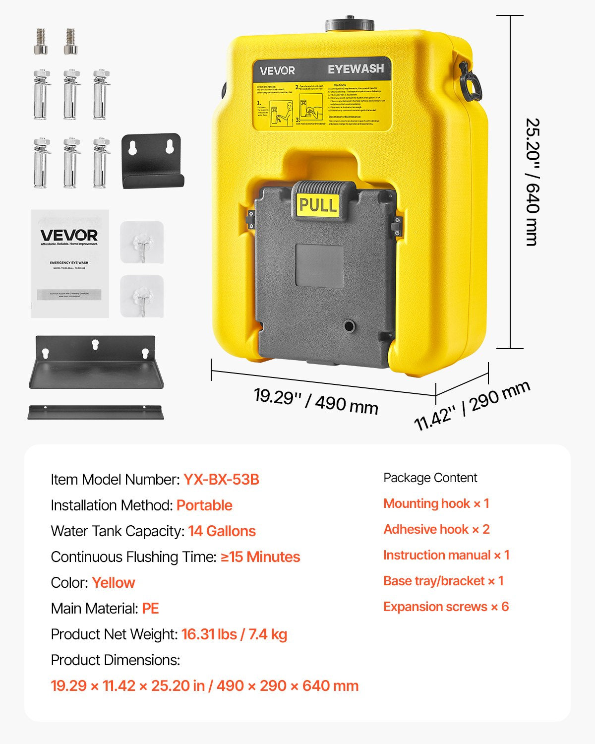 VEVOR Portable Eye Wash Station 14-Gal OSHA-Approved Emergency Eyewash Station