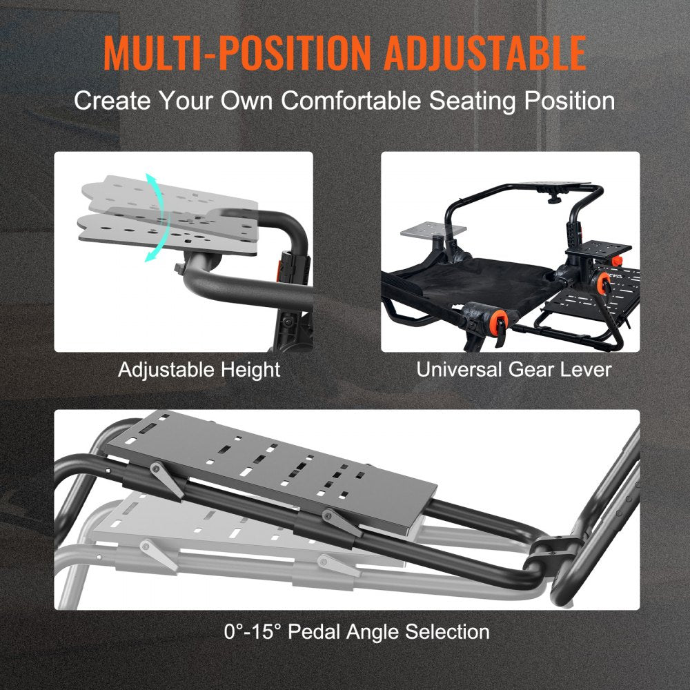 VEVOR Racing Wheel Stand Foldable Fit For Logitech,Thrustmaster,Fanatec,Hori,Mad Catz, Carbon Steel Driving Simulator Cockpit Adjustable Pedal & Seat ,Fit Most Wheels and Pedals, Max. Load 330lbs