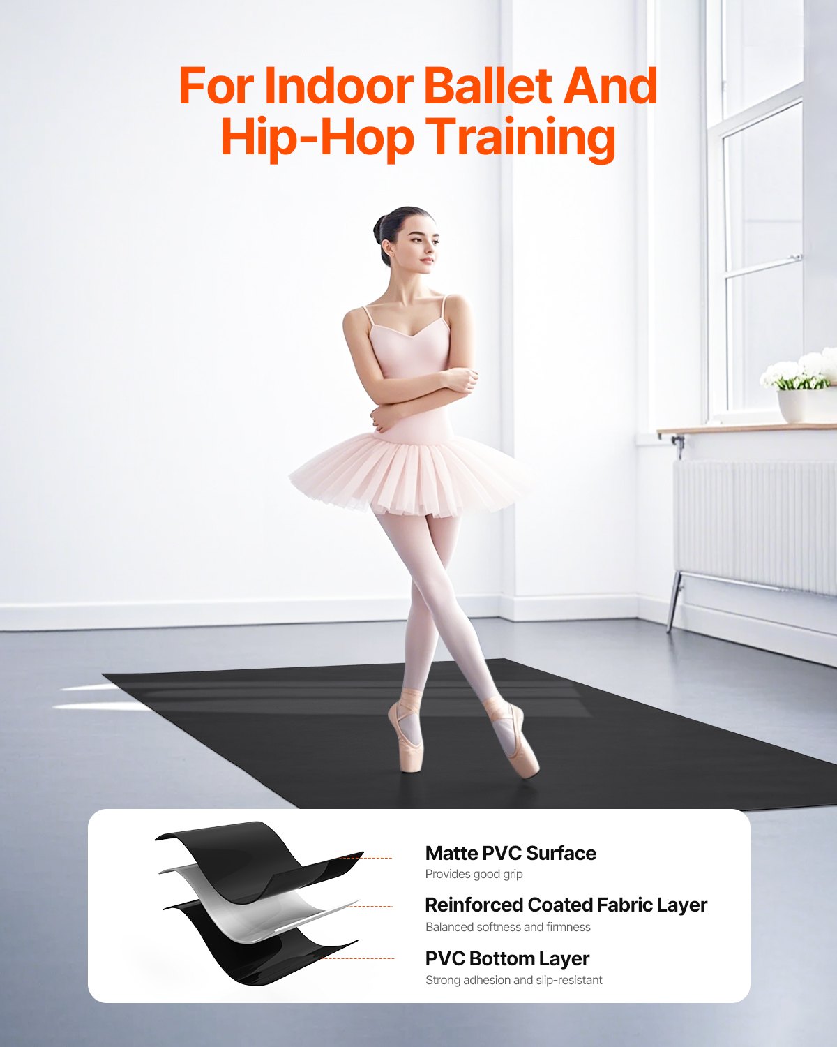 Gym Flooring Set 6.6' x 3' PVC Yoga Fitness Equipment Mat for Pilates