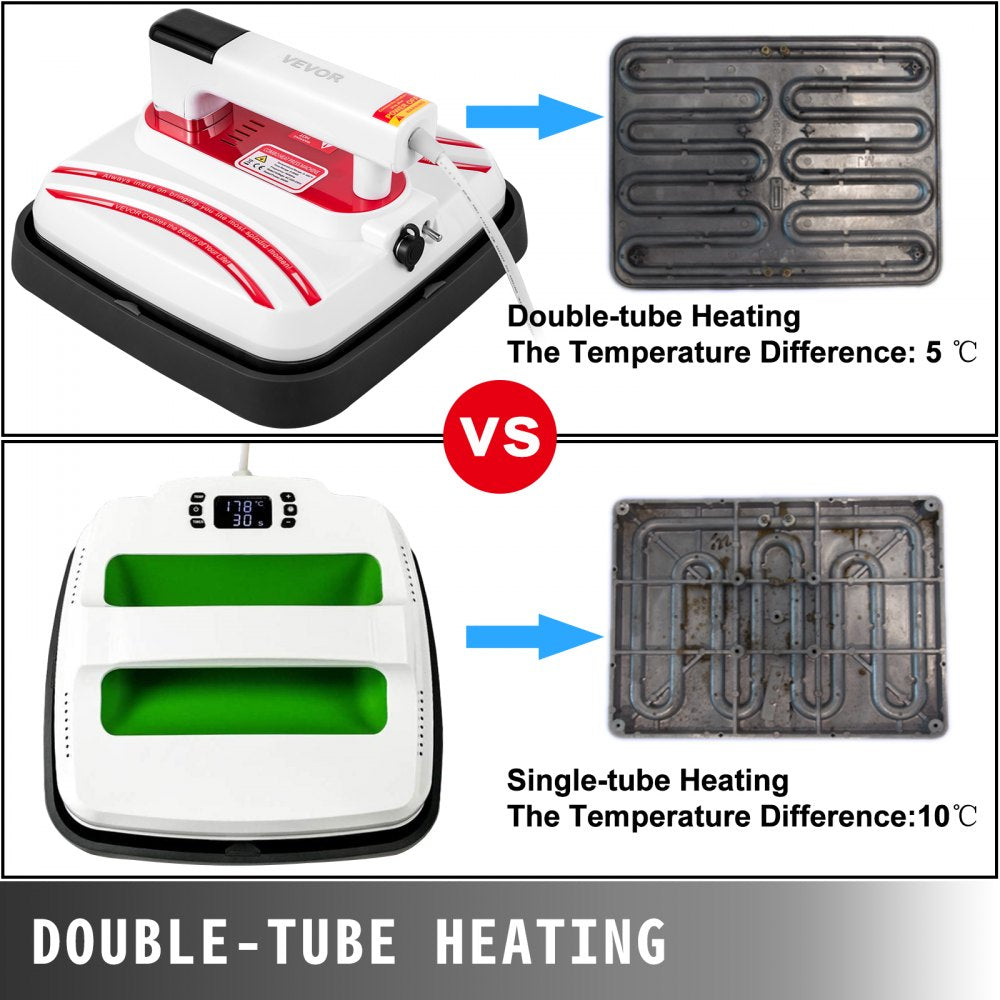 VEVOR Heat Press 10 x 10 800W Portable Easy Mini Press Vibration Function Red Mini Press Easy Press for DIY T-Shirt Hat/Cap with Sensitive Touch Screen Display & Double-Tube Heating