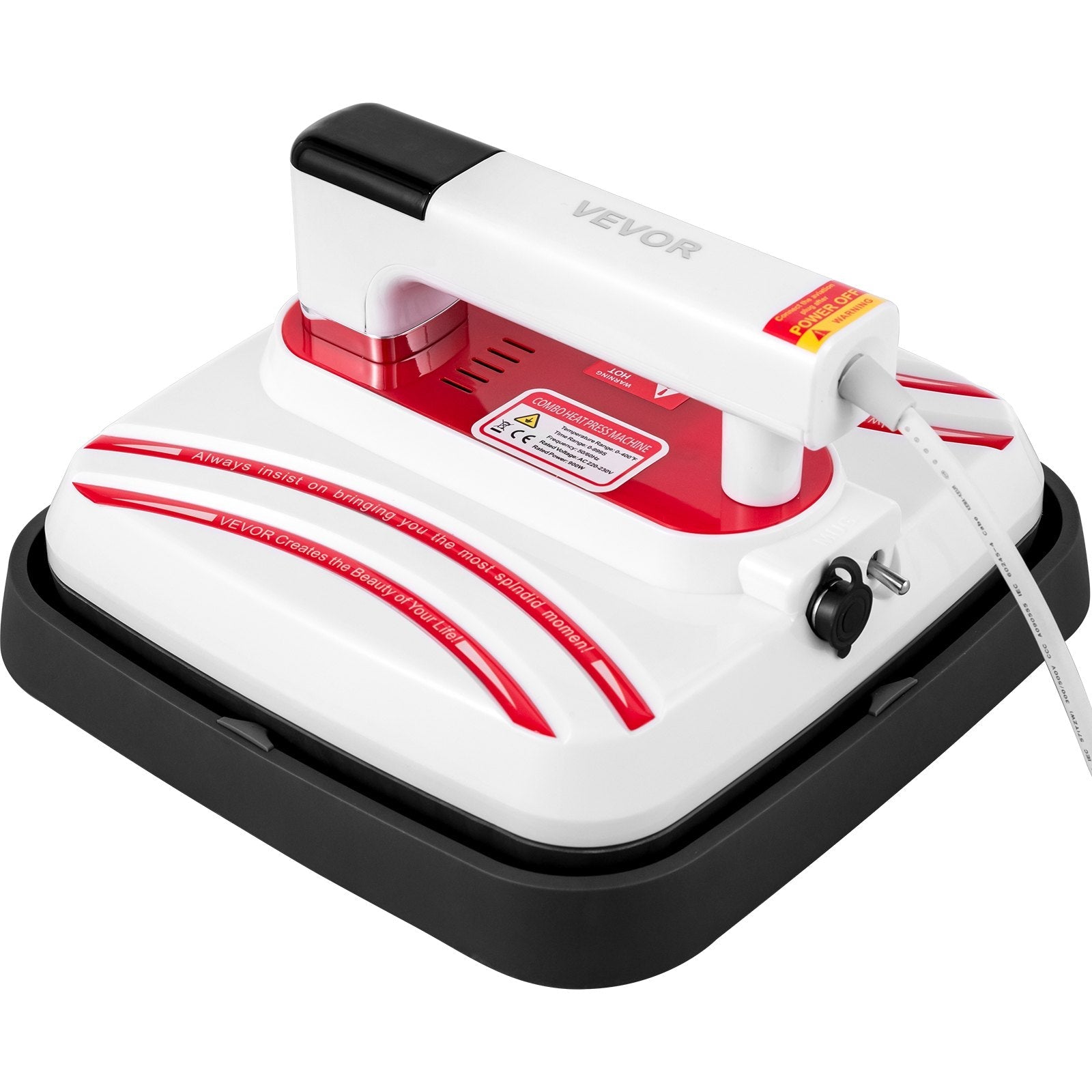 VEVOR Heat Press 10 x 10 Inch Easy Press 4 in 1 800W Red Portable Easy Mini Press Heat Double-Tube Heating Press Machine Mini Press DIY Mugs, Caps, T-Shirts and Plates with Sensitive Touch Screen