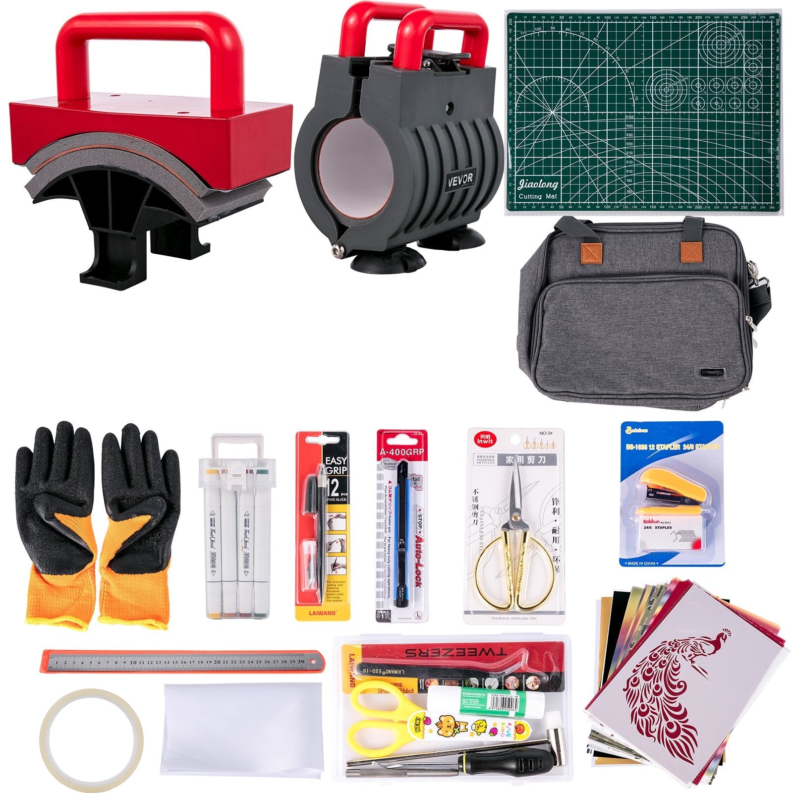 VEVOR Heat Press 10 x 10 Inch Easy Press 4 in 1 800W Red Portable Easy Mini Press Heat Double-Tube Heating Press Machine Mini Press DIY Mugs, Caps, T-Shirts and Plates with Sensitive Touch Screen