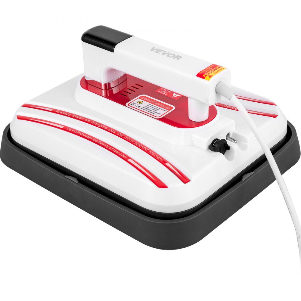 VEVOR Heat Press 12 x 10 Inch Easy Press 800W 4 in 1 Red Portable Easy Mini Press Vibration Function Press Machine Double-Tube Heating Mini Press for Mugs & Caps with Highly-Sensitive Touch Screen
