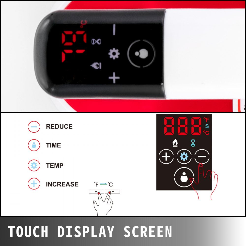 VEVOR Heat Press 12 x 10 Inch Easy Press 800W 4 in 1 Red Portable Easy Mini Press Vibration Function Press Machine Double-Tube Heating Mini Press for Mugs & Caps with Highly-Sensitive Touch Screen