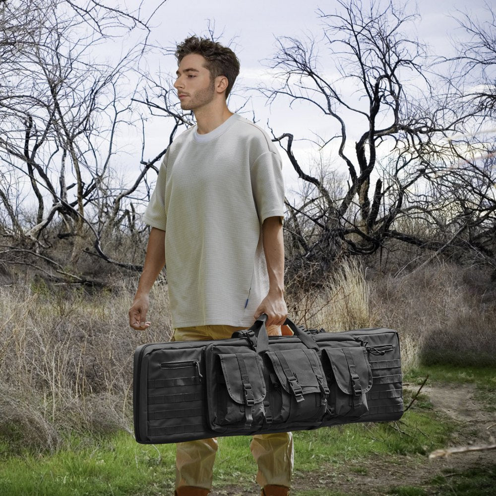 VEVOR Rifle Bag, 42 inch Tactical Double Long Gun Bag, Soft Rifle Case with Lockable Zipper, Portable Handle & Shoulder Strap, 3 Large Storage Pockets Rifle Case for Two 40" Rifles & 2 Pistols, Black