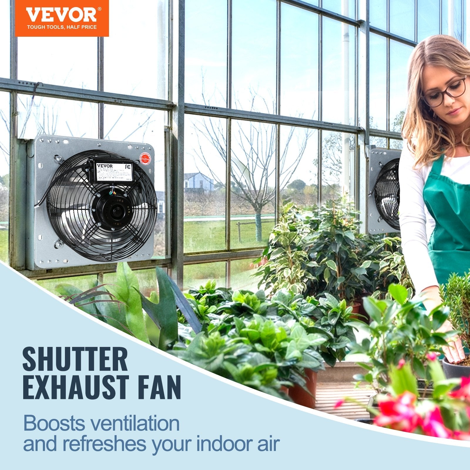VEVOR Shutter Exhaust Fan, 16'' with Speed Controller, AC-motor, 2000 CFM, No Assembly Required Wall Mount Attic Fan, Ventilation and Cooling for Greenhouses, Garages, Sheds, FCC Listed