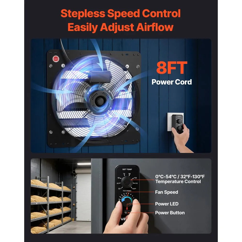 18" Wall-Mount Shutter Exhaust Fan with Variable Speed Controller – 2200 CFM