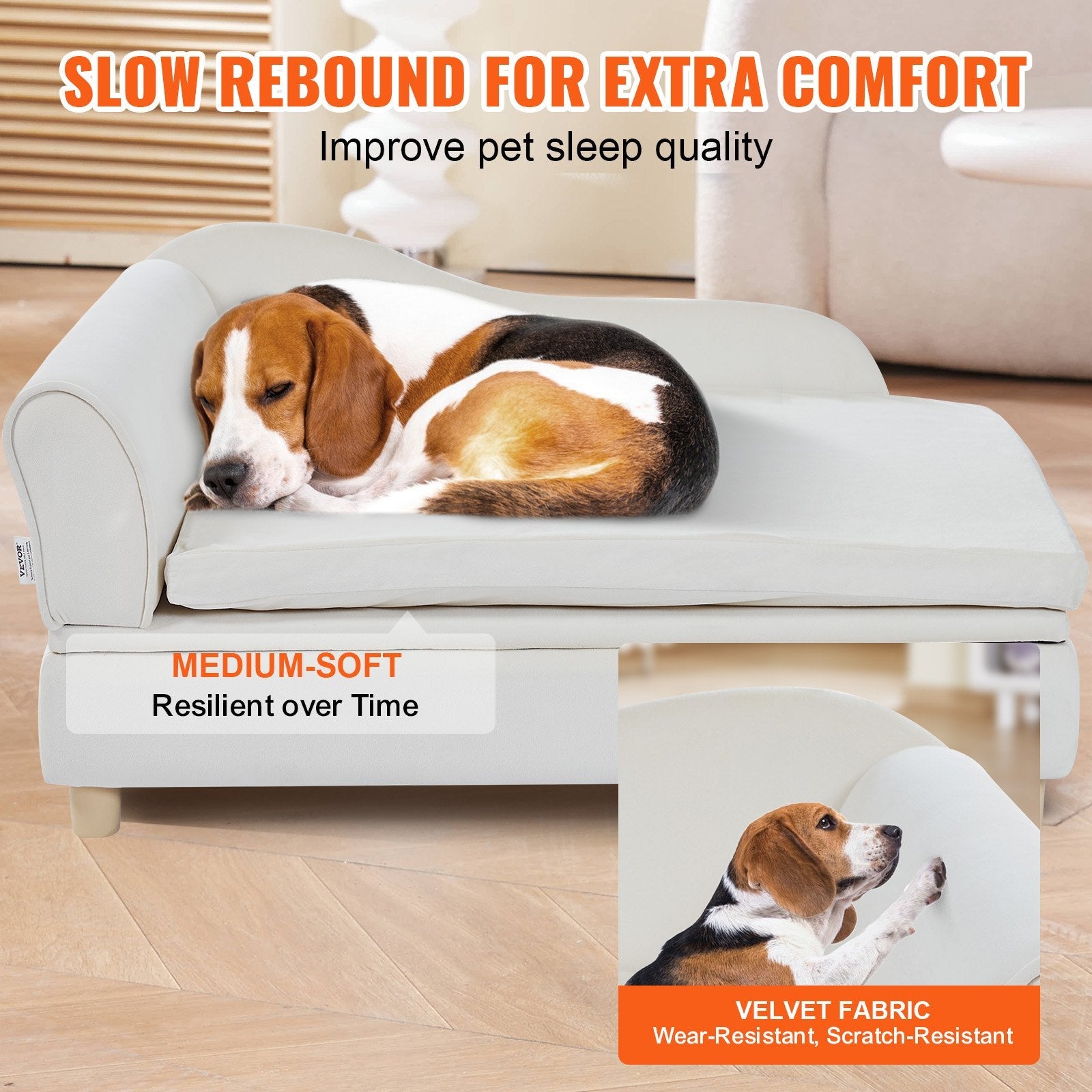 VEVOR Pet Sofa, Dog Couch for Large-Sized Dogs and Cats, Soft Velvety Dog Sofa Bed, 110 lbs Loading Cat Sofa, White