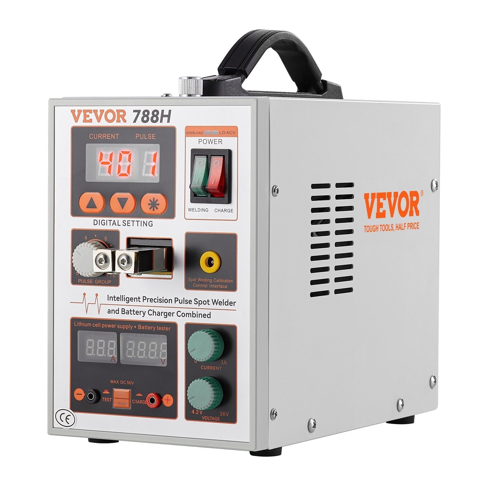 VEVOR Battery Spot Welder, 788H Pulse Spot Welder & Battery Charger, Portable High-Power Battery Welding Machine with 2 Welding Modes and LED Lighting for 0.15mm Pure Nickel, 18650 14500 Battery Packs