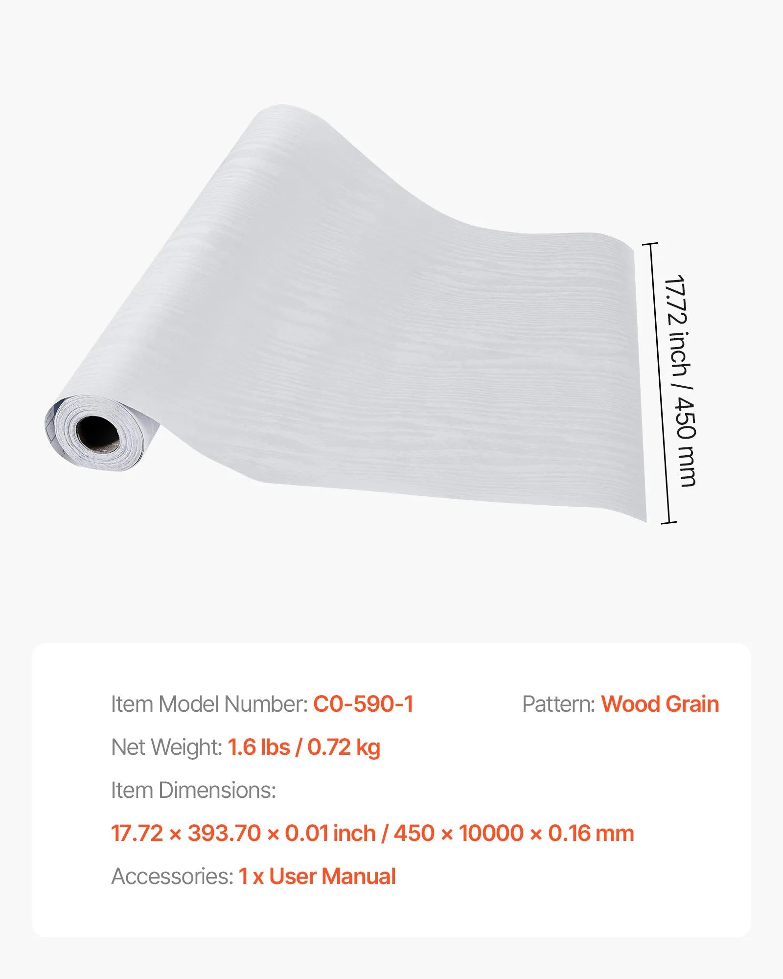 VEVOR Peel and Stick Wallpaper, 17.7 x 393.7 inch Contact Paper White Wood Grain Waterpoof Self Adhesive, Easy to Clean & Peel Wall Decorative Vinyl Roll for Bedroom Kitchen Bathroom Desk Office