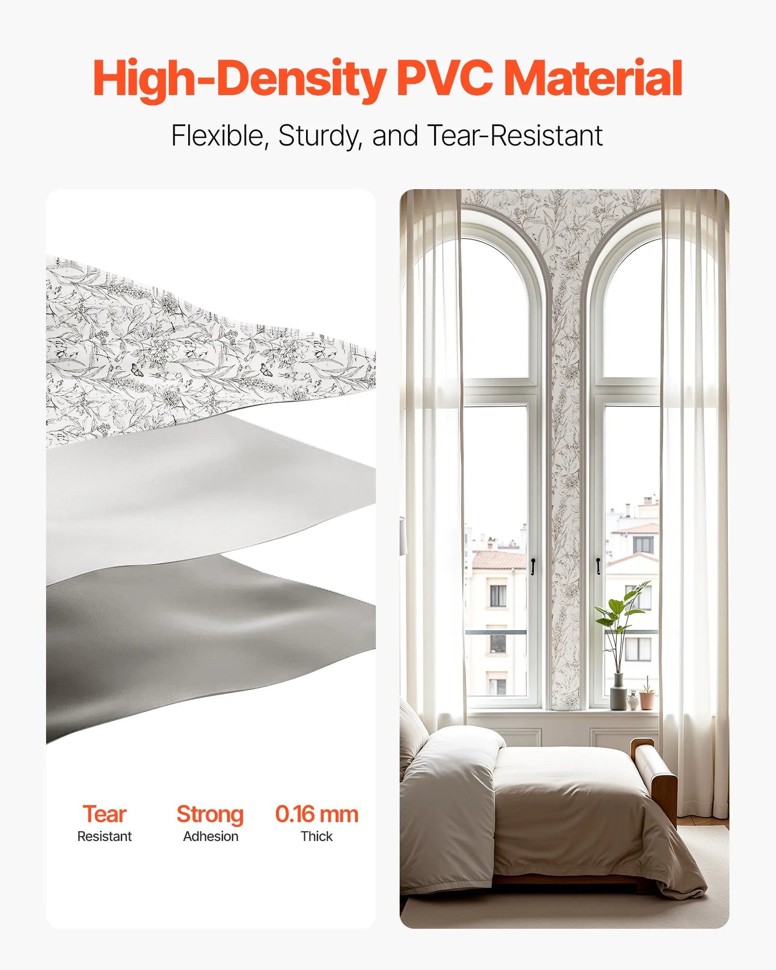 VEVOR Peel and Stick Wallpaper, 17.7 x 393.7 inch Contact Paper White Line Art Botanical Floral Waterpoof Self Adhesive, Easy to Clean Wall Decorative Vinyl Roll for Bedroom Kitchen Bathroom Office