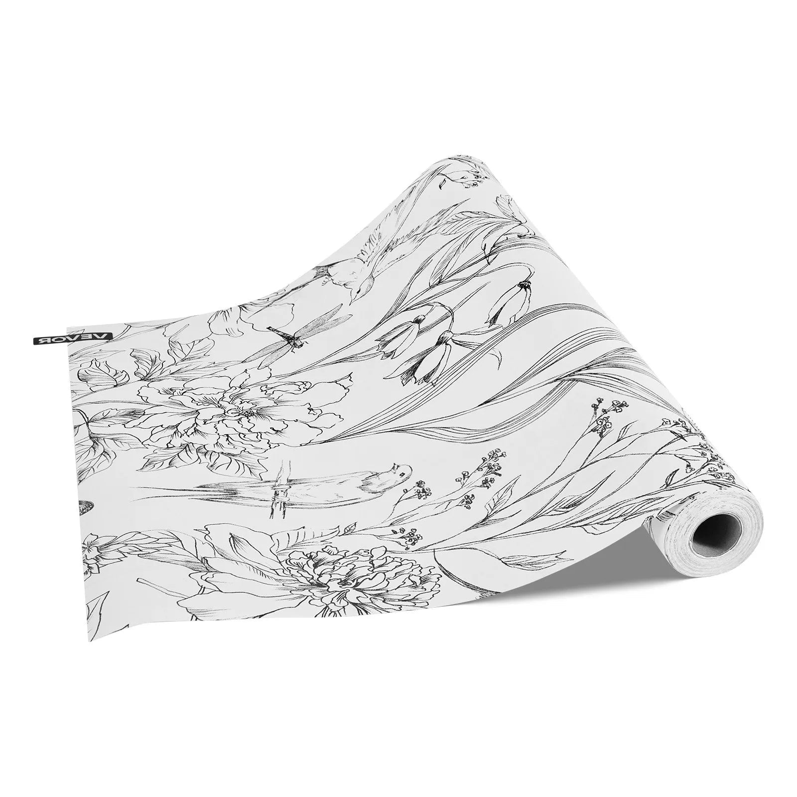 VEVOR Peel and Stick Wallpaper, 17.7 x 393.7 inch Contact Paper White Line Art Botanical Floral Waterpoof Self Adhesive, Easy to Clean Wall Decorative Vinyl Roll for Bedroom Kitchen Bathroom Office