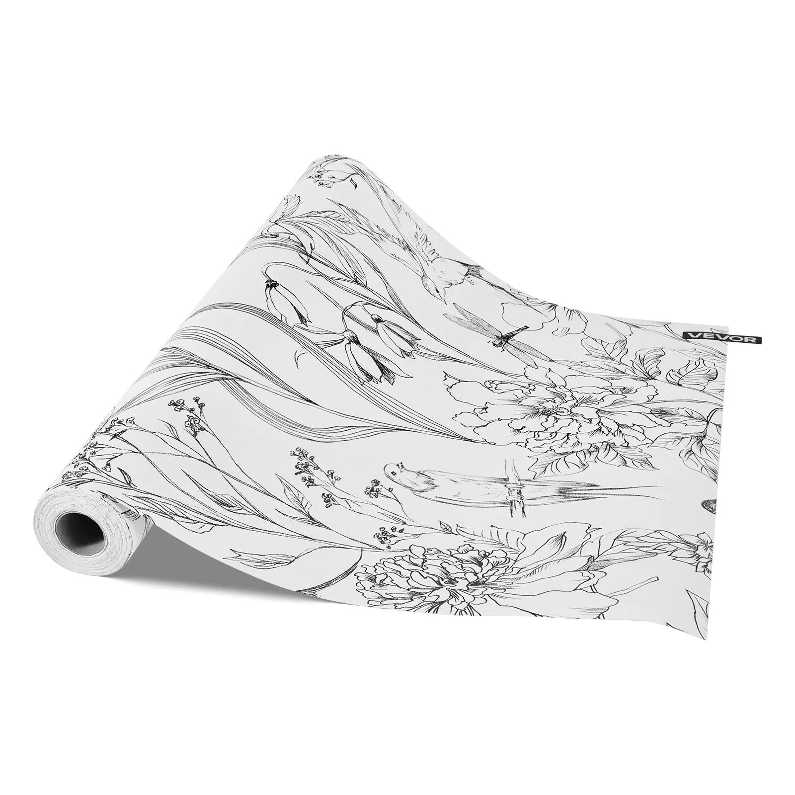VEVOR Peel and Stick Wallpaper, 17.7 x 393.7 inch Contact Paper White Line Art Botanical Floral Waterpoof Self Adhesive, Easy to Clean Wall Decorative Vinyl Roll for Bedroom Kitchen Bathroom Office
